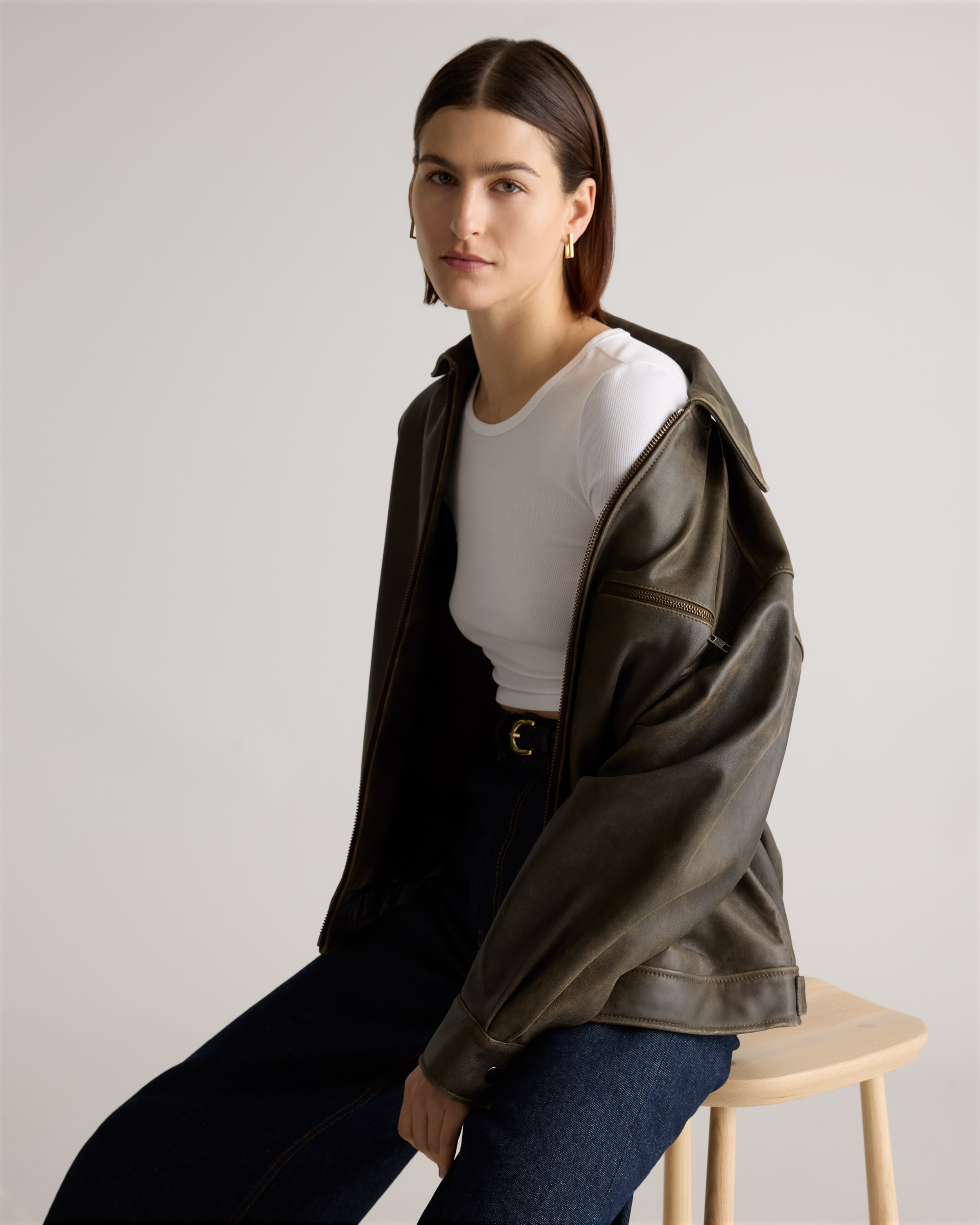 100% Leather Oversized Bomber Jacket - thumbnail 5