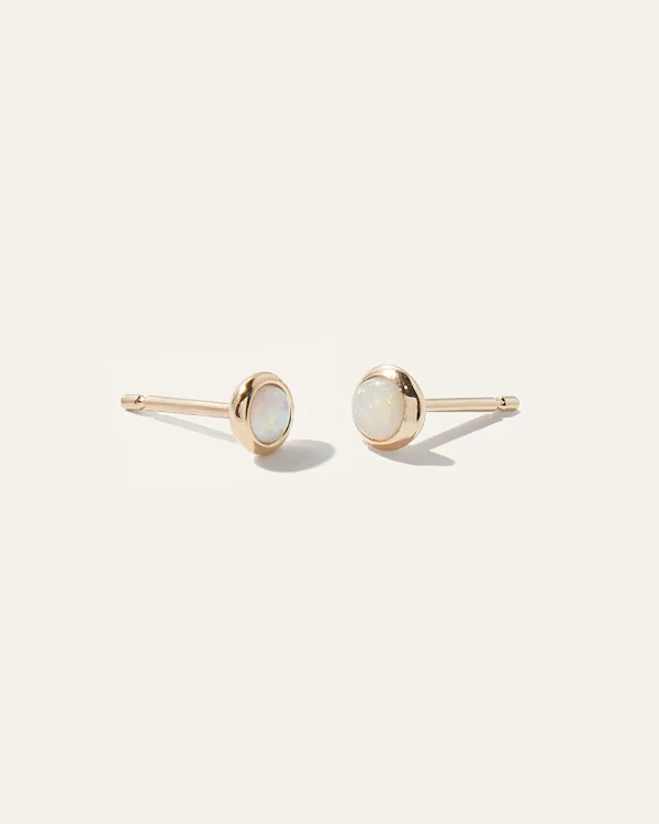 14K Gold Mini Opal Cabochon Studs