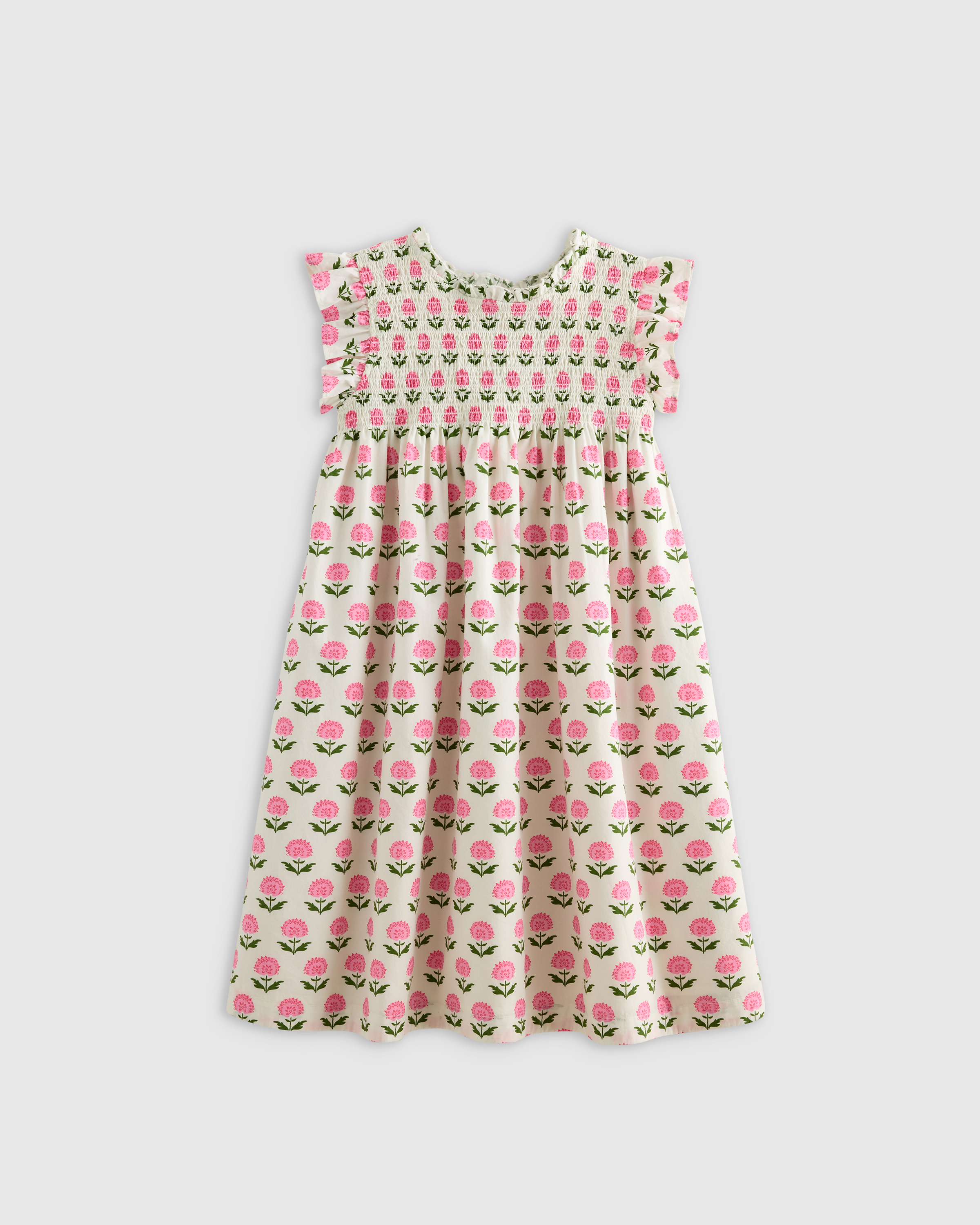 100% Organic Cotton Poplin Smocked Flutter Sleeve Dress