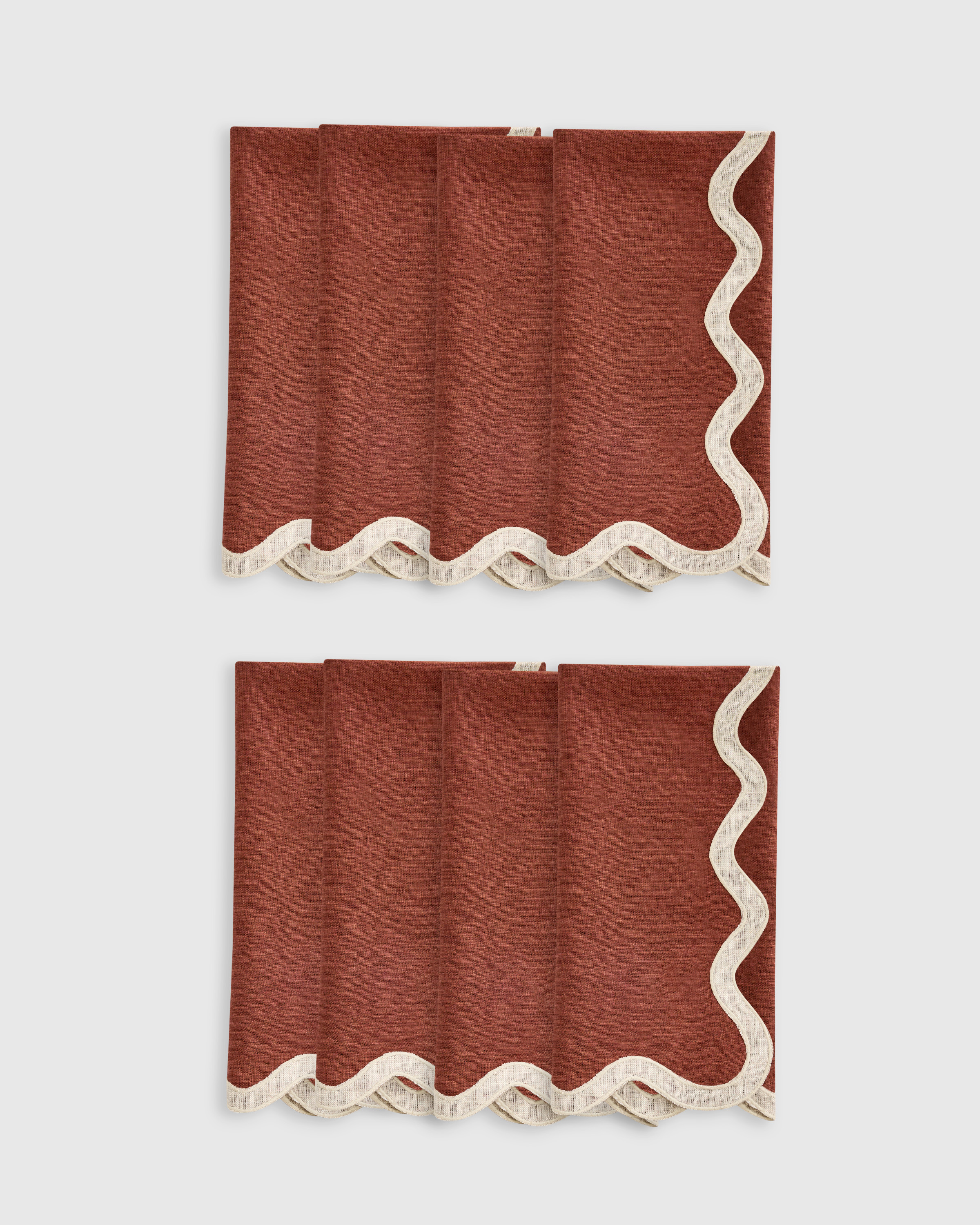 European Linen Scallop Edge Napkins (Set of 8) - Flax/Dusty Blue