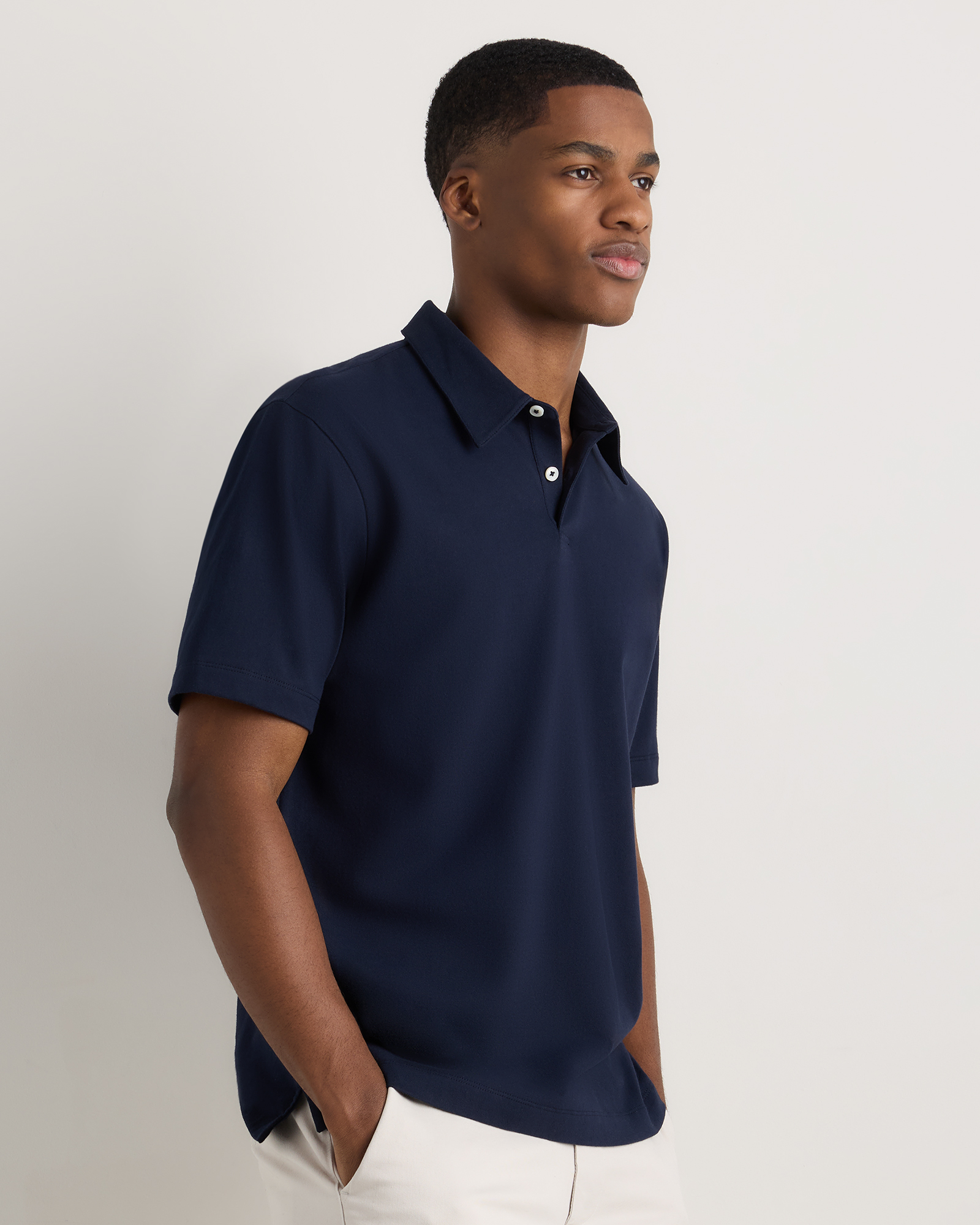 トップス STONE  19SS Cotton Jersey Polo-XL Men's 100% Organic Sueded Cotton Jersey Polo in Deep Navy
