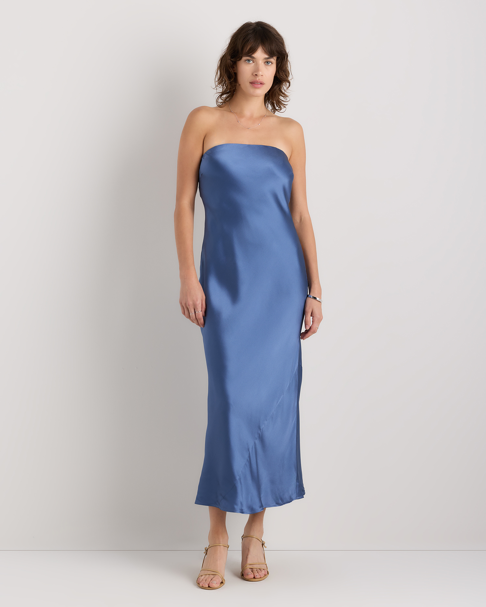 100% Washable Silk Strapless Midi Dress