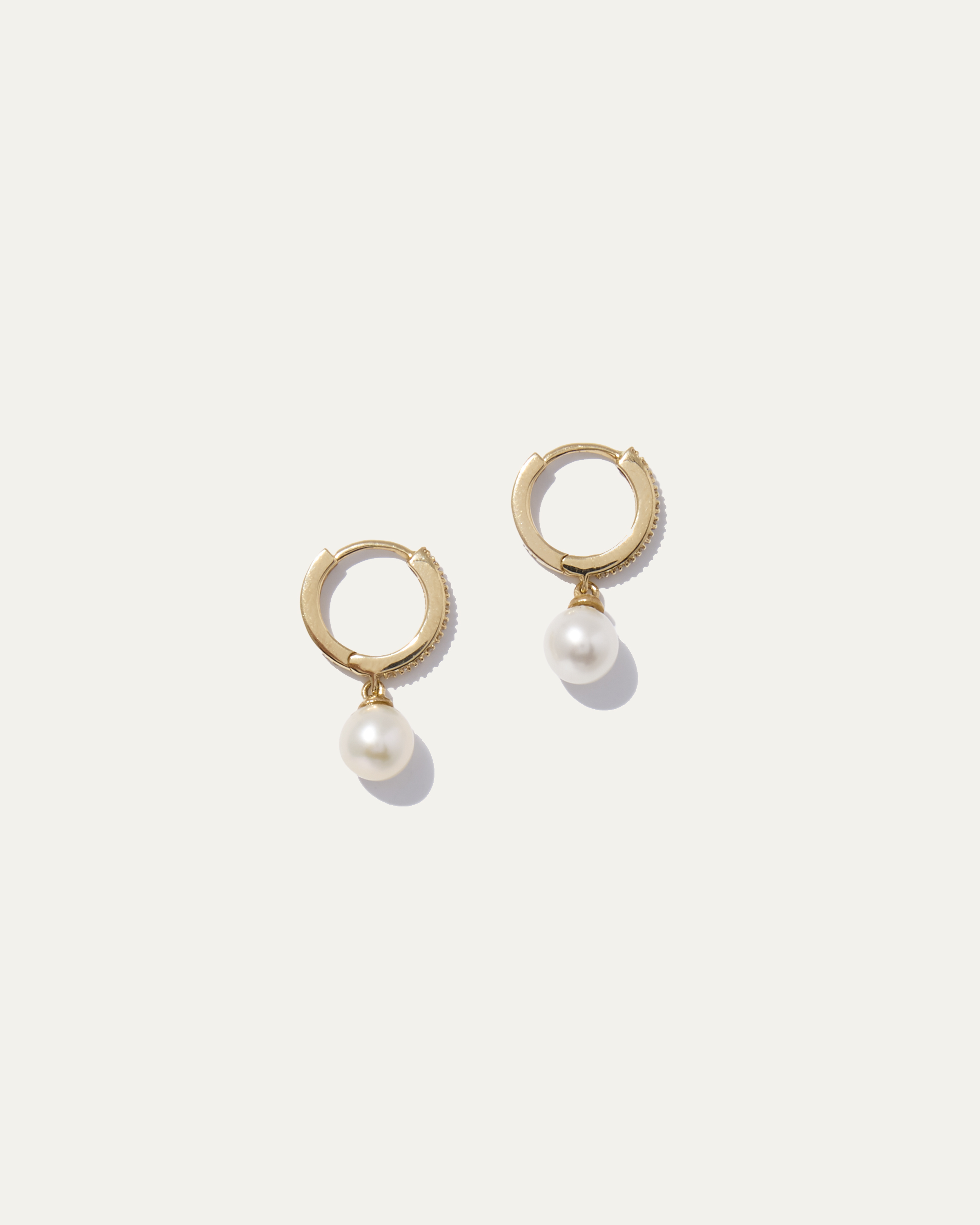 Quince Women's 14k Gold Pave Diamond Hoop Pearl Drop Earrings