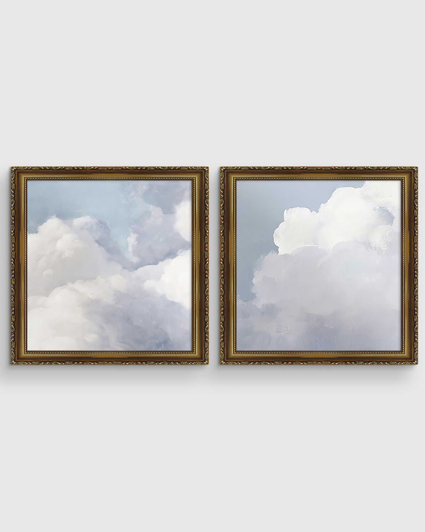 Cotton Sky Clouds Wall Art Duo - Ornate Bronze Wood Frame