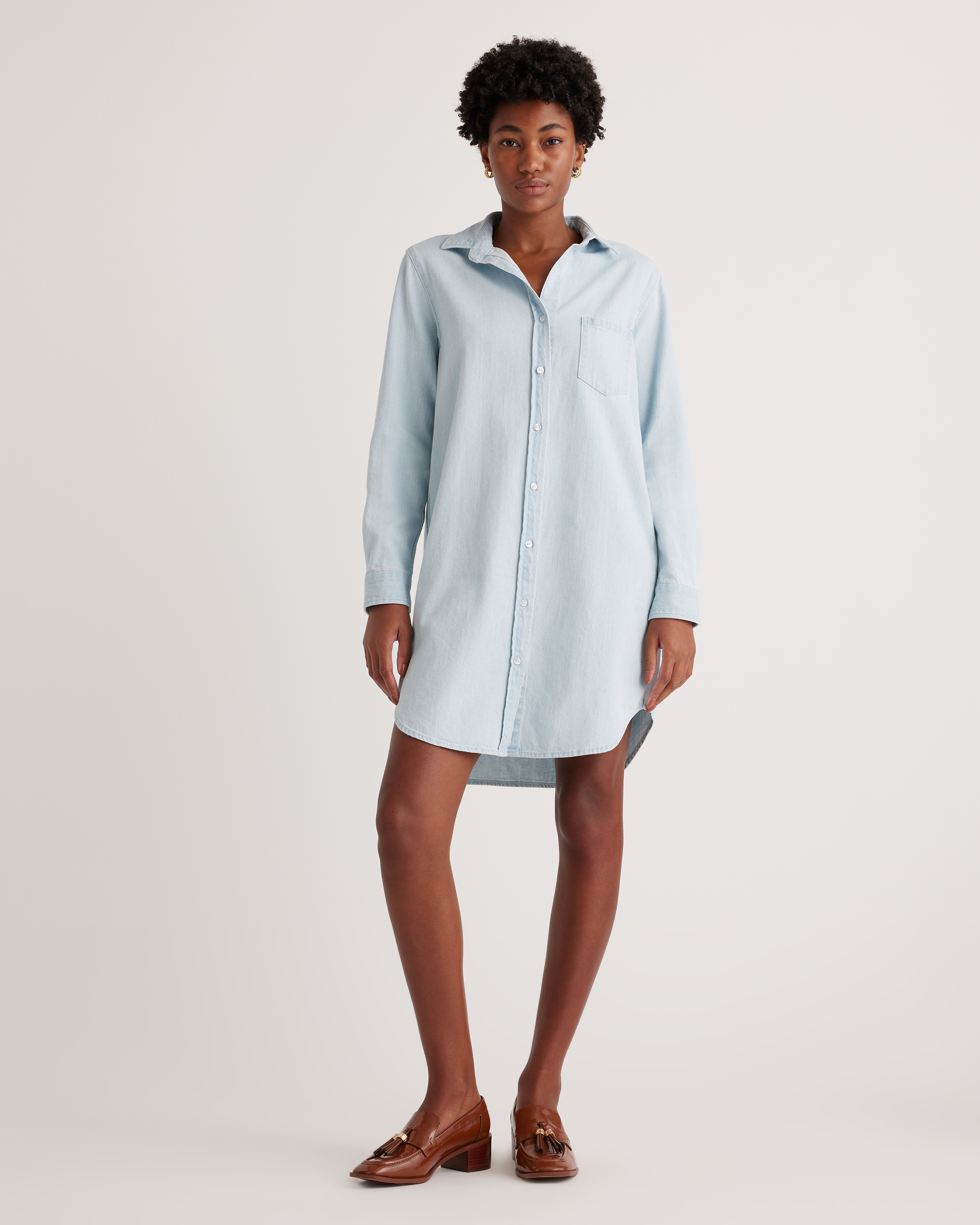 Quince Women's Distressed Denim Shirt Dress In Light Chambray | ModeSens