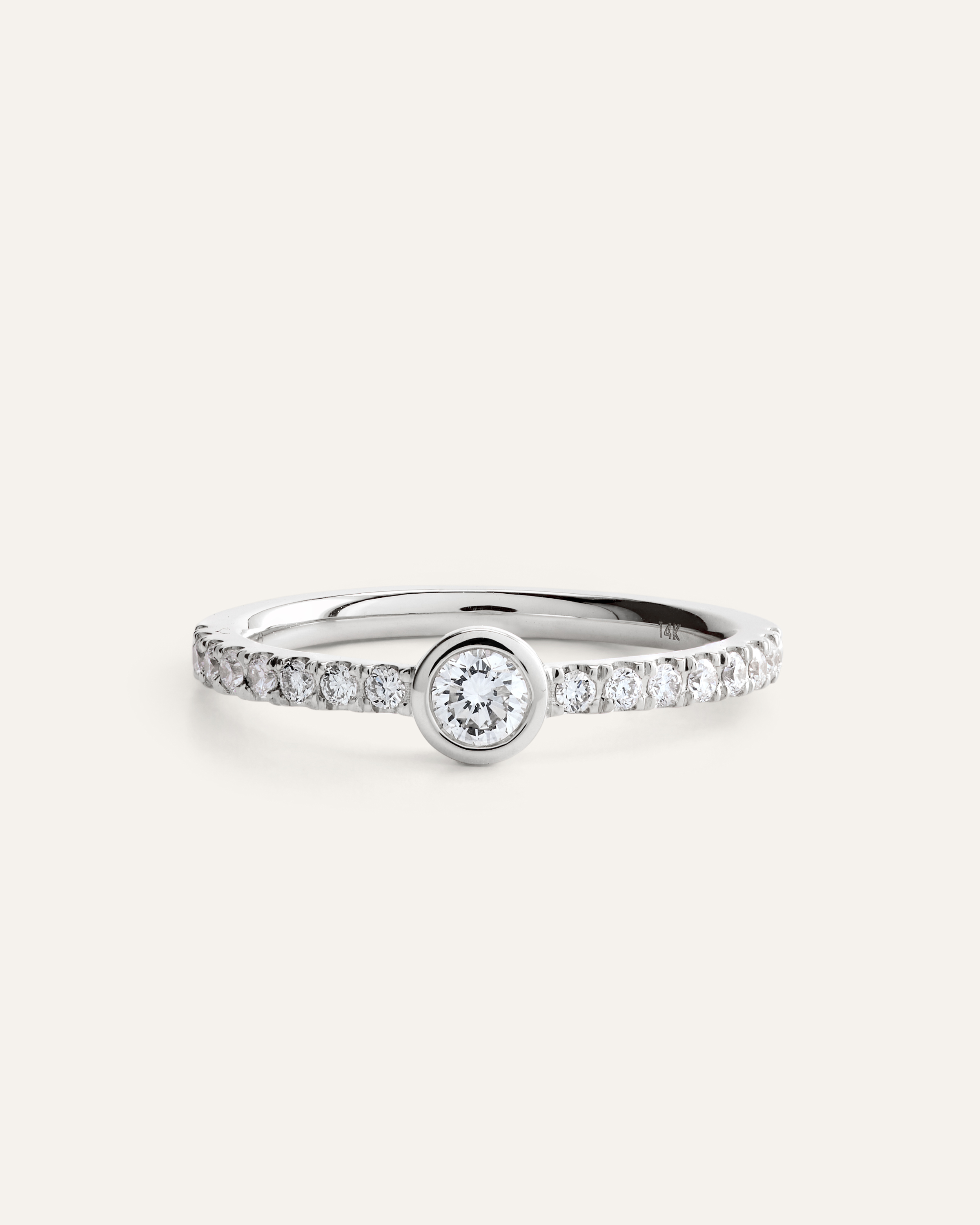 14K Gold Lab Grown Diamond Round Bezel Pave Ring