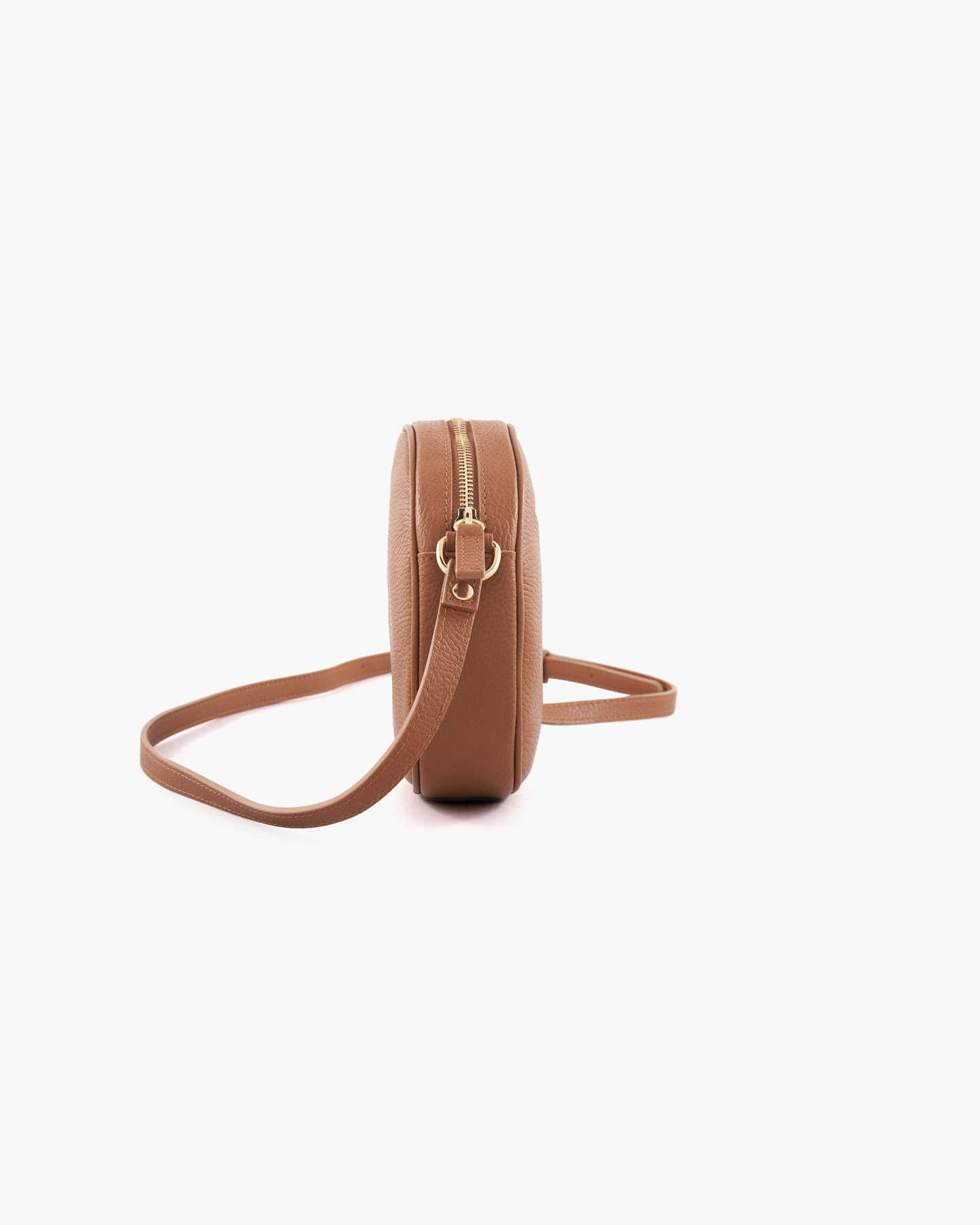 Italian Leather Circle Crossbody Bag - Cognac - 6 - Thumbnail
