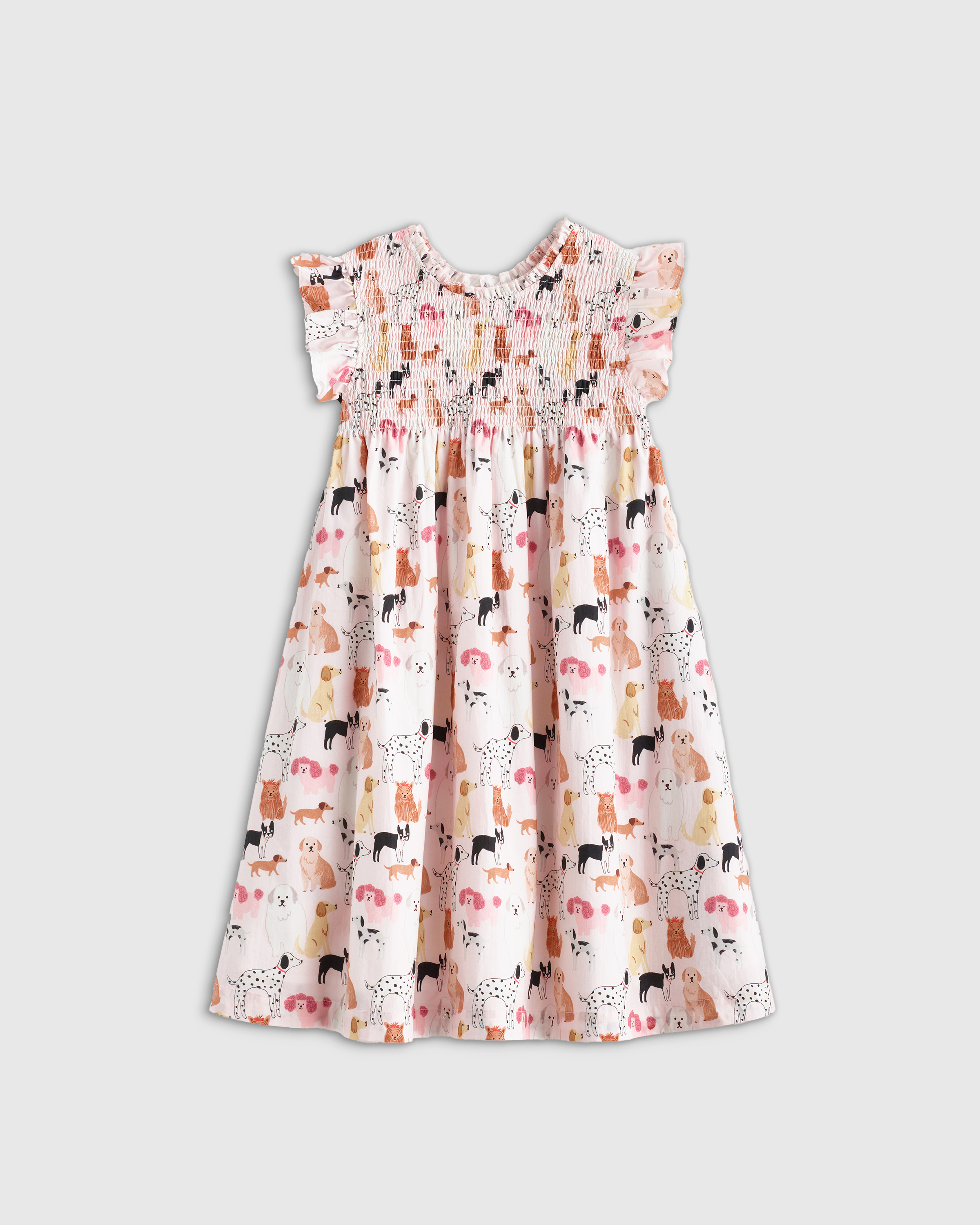 Shop Quince Poplin Smocked Flutter Sleeve Dress In Pink Puppy Pals