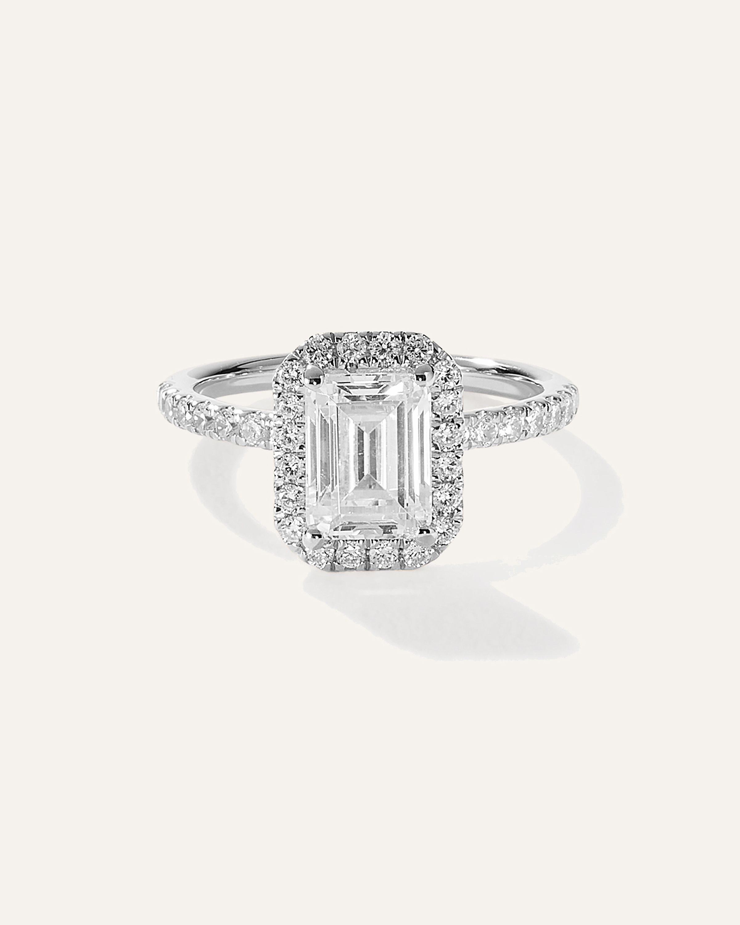 Lab Grown Diamond Emerald Halo Pave Engagement Ring - 2ct