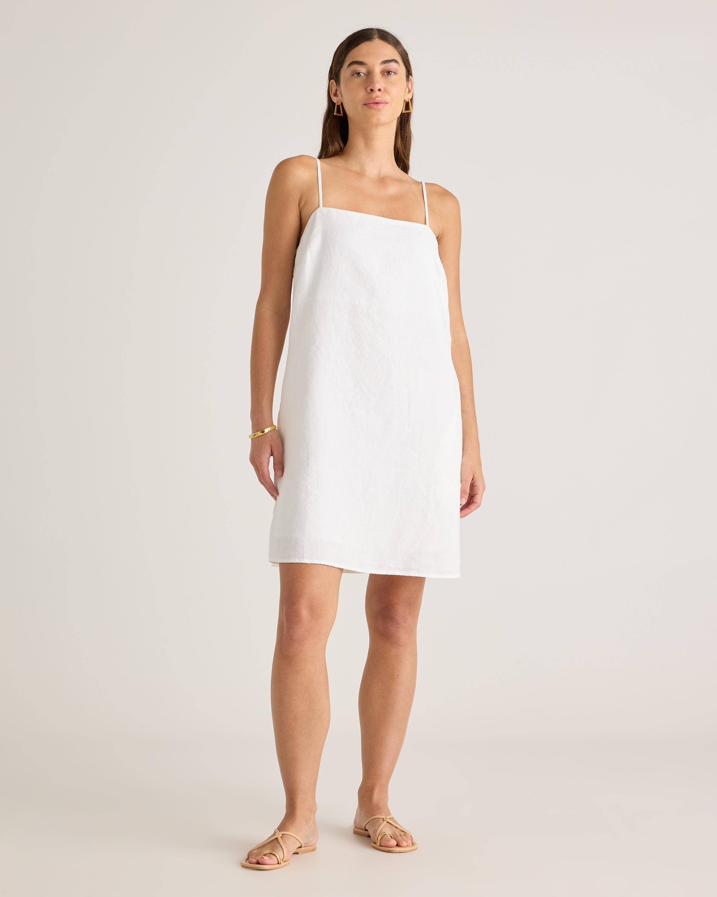 Shop Quince Women's 100% European Linen Spaghetti Strap Mini Dress In White