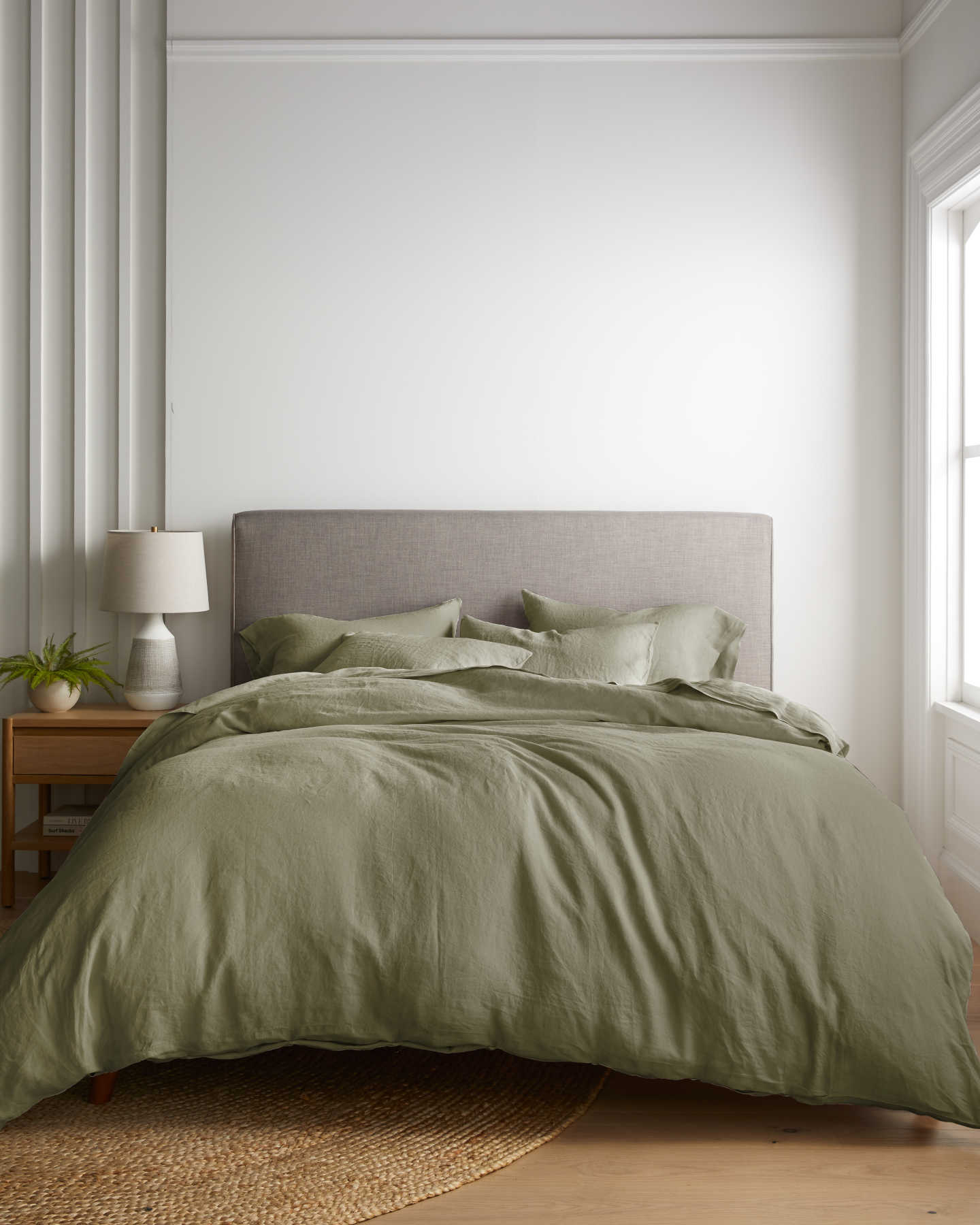 European Linen Duvet Cover Set - Washed Olive - 1 - Thumbnail