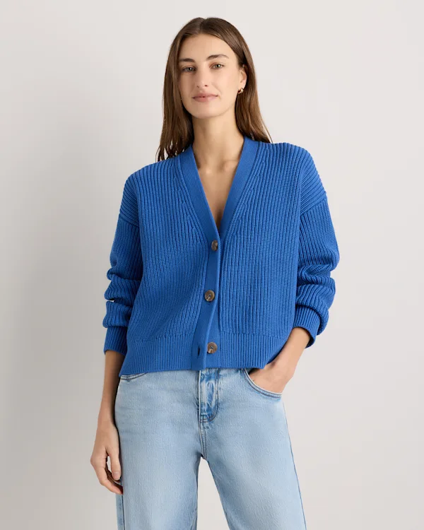100% Organic Cotton Fisherman Boxy Cropped Cardigan