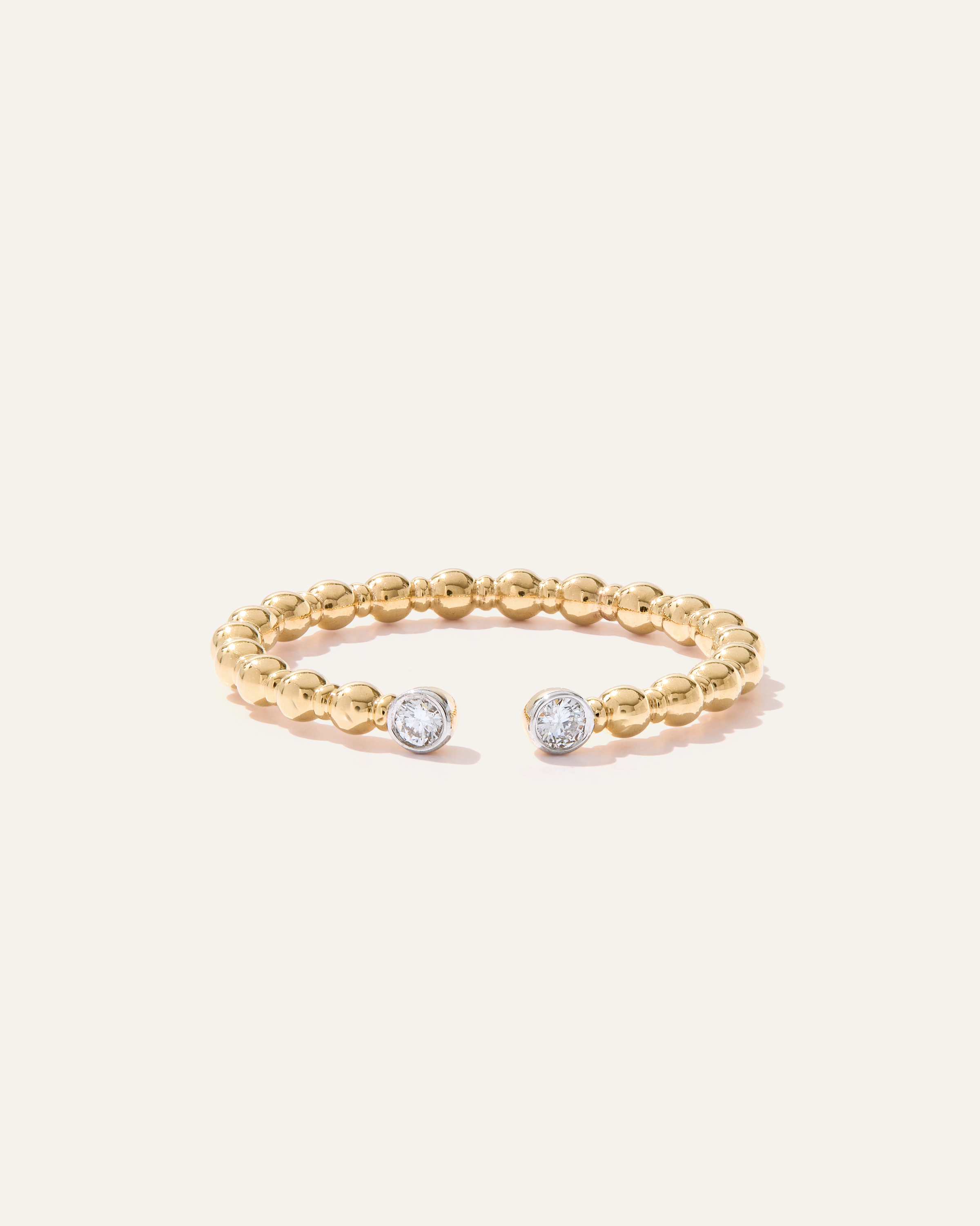 14K Gold Open Beaded Diamond Bezel Ring