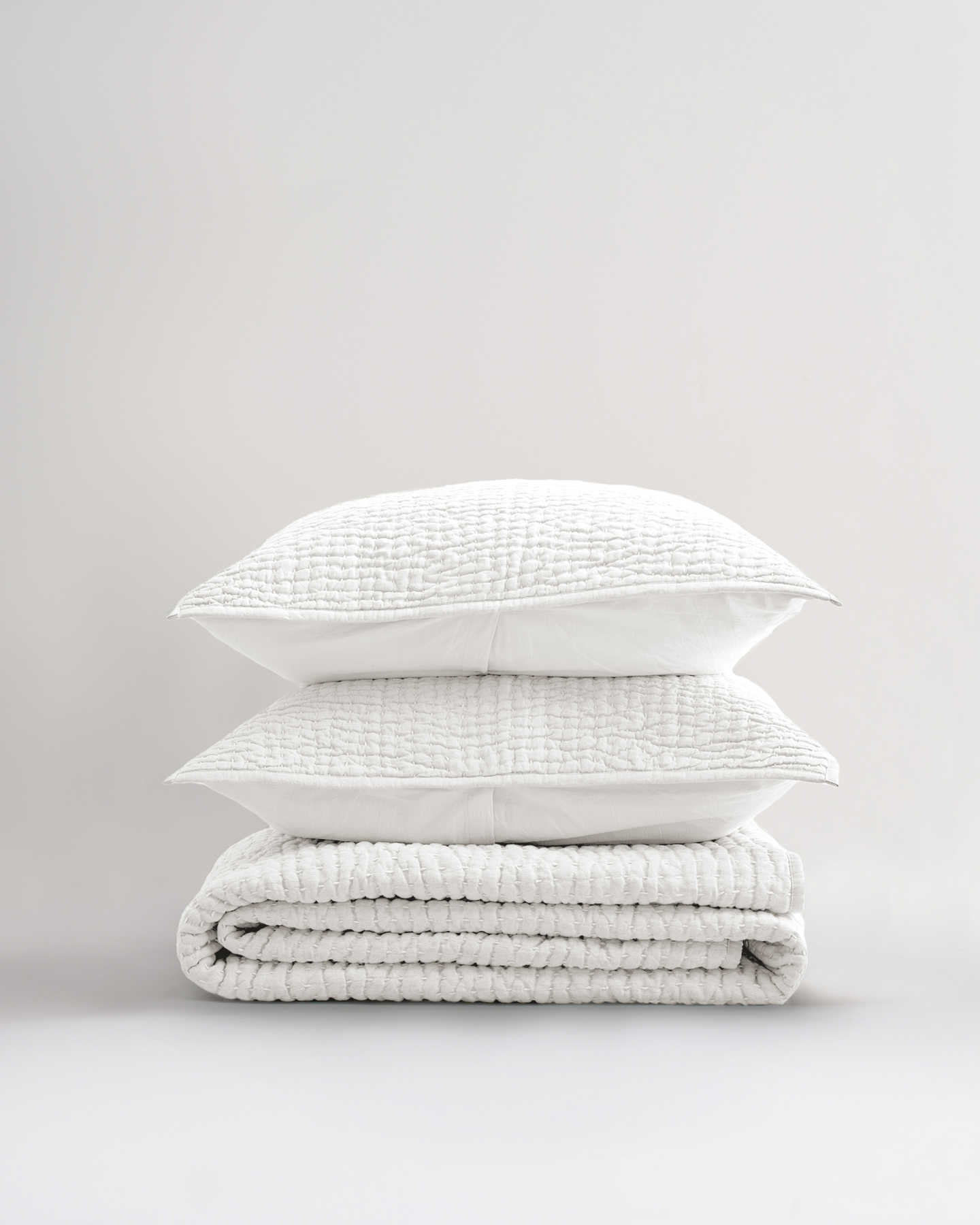 European Linen Cotton Stitch Quilt Set - White