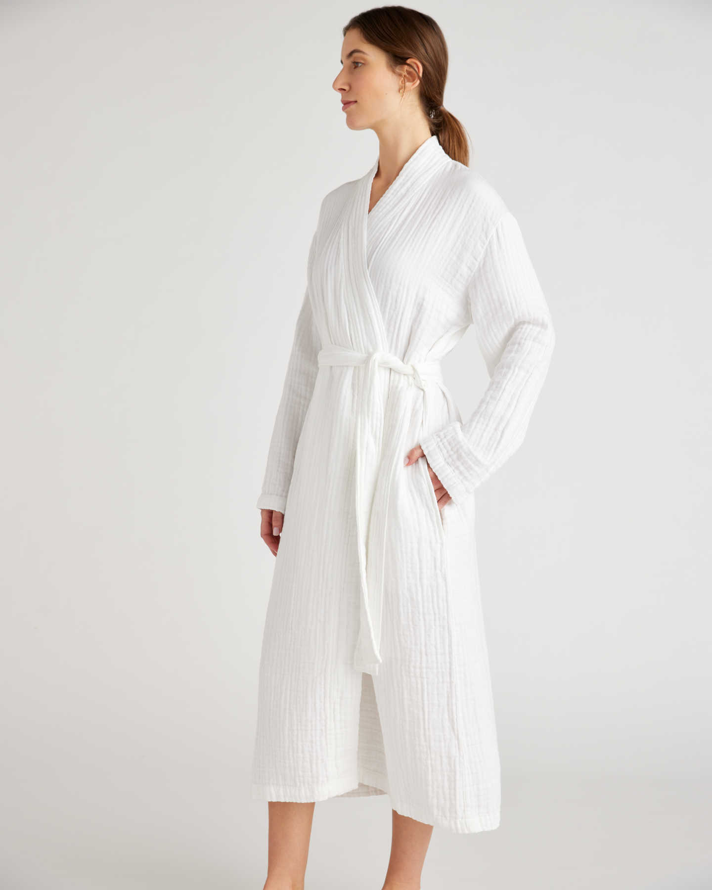 Organic Turkish Cotton Gauze Robe - White - 1 - Thumbnail