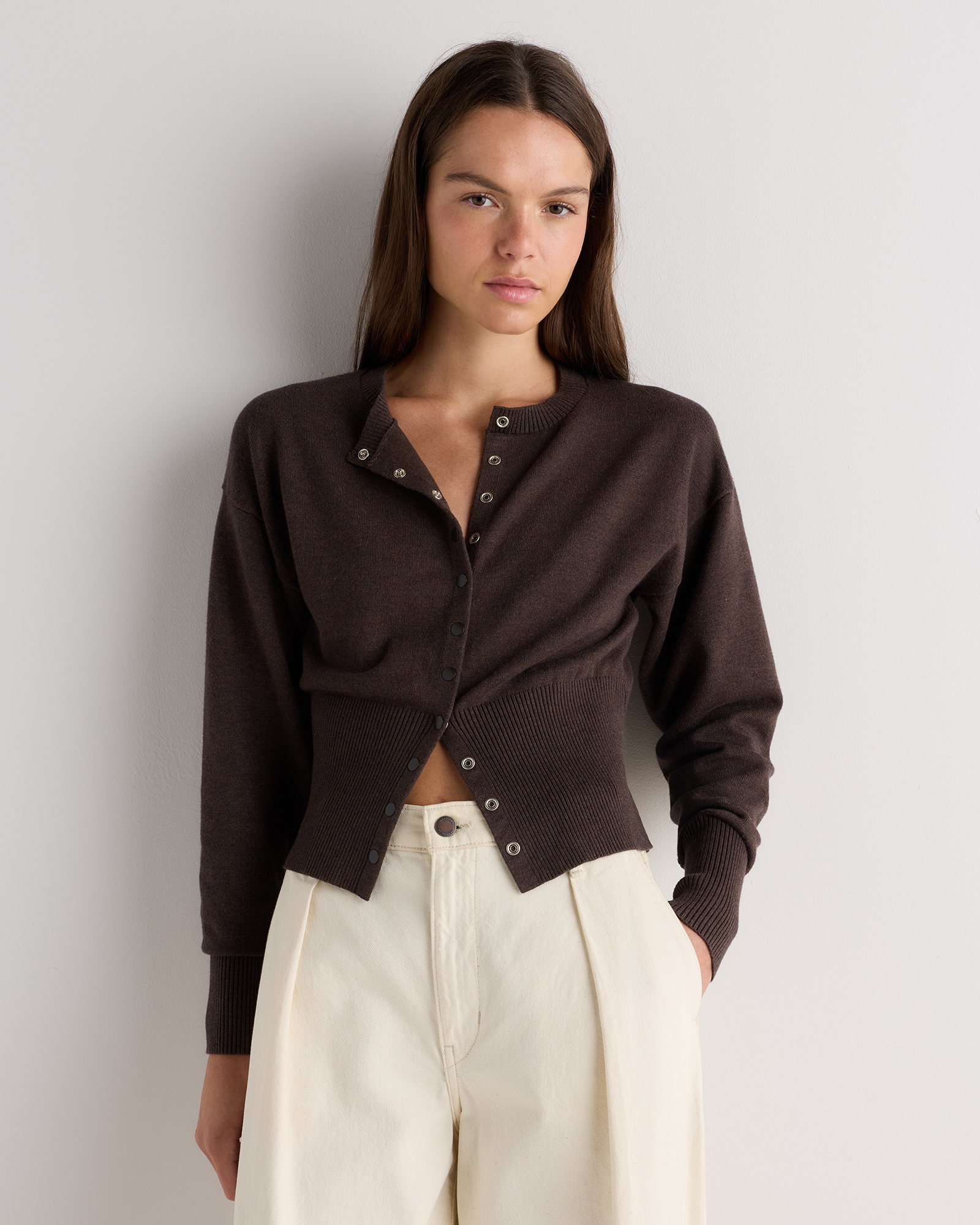 Cotton Cashmere Structured Waist Cardigan