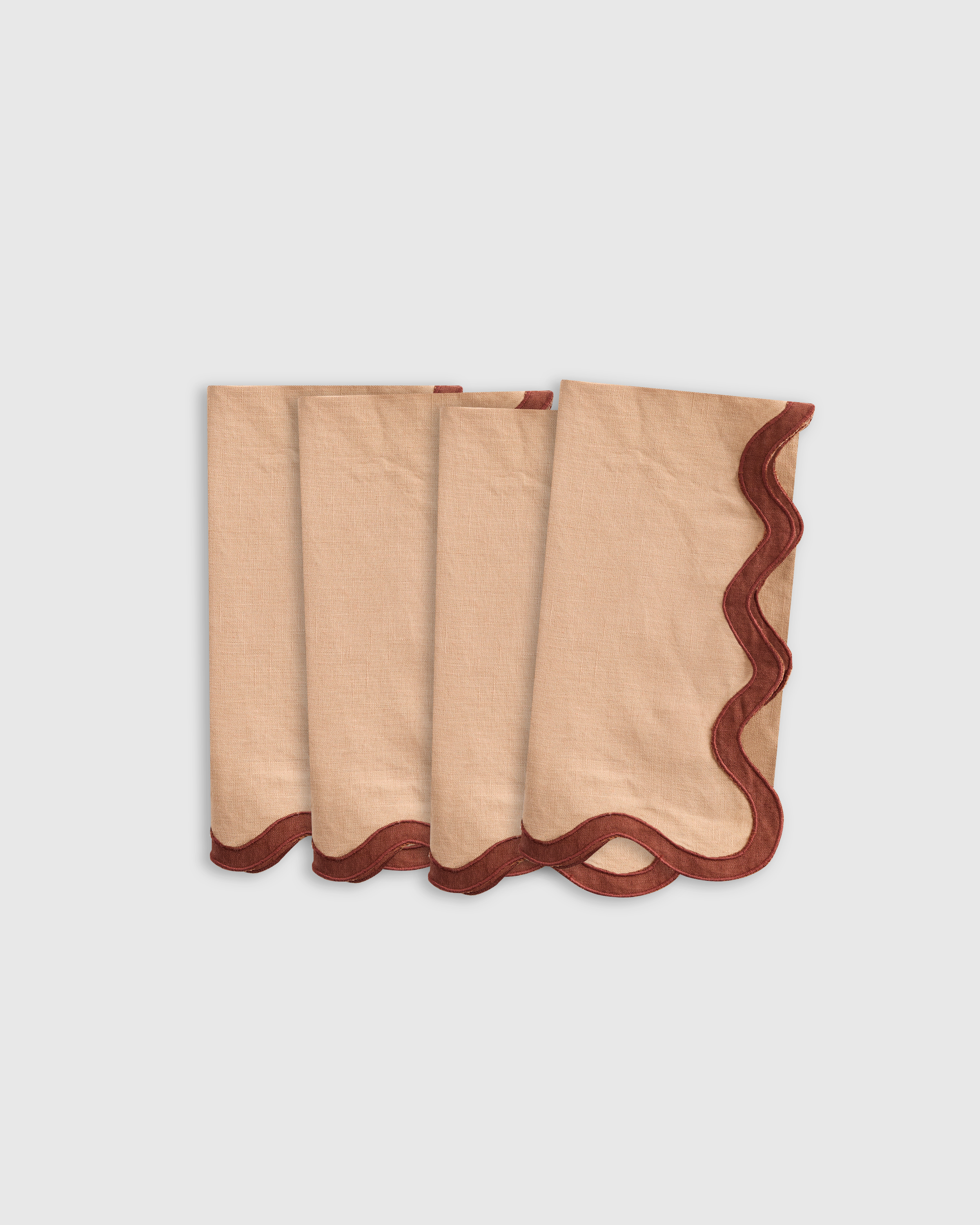 European Linen Scallop Edge Napkins (Set of 4) in Desert Sunset/Bordeaux