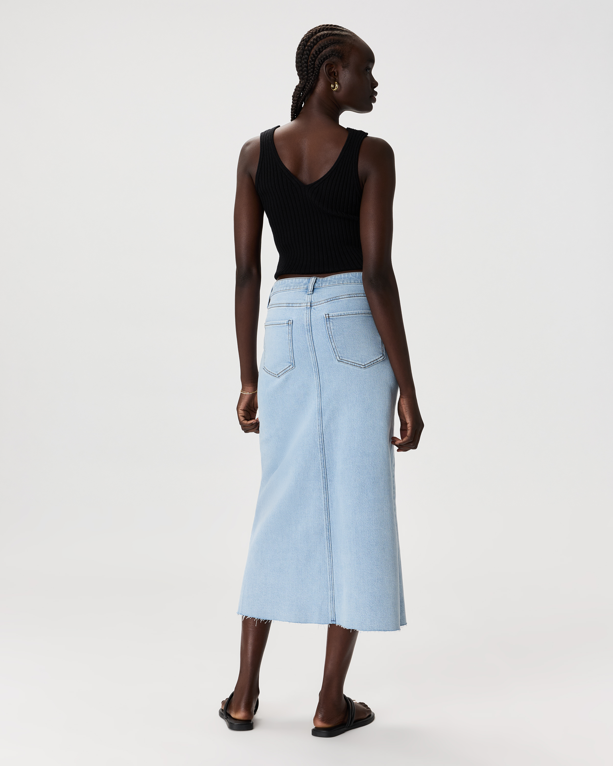 【BAON】Kenco Stitch Pintuck Denim Midi Skirt Dana Denim Midi Skirt - Blue Wash - Petal & Pup USA