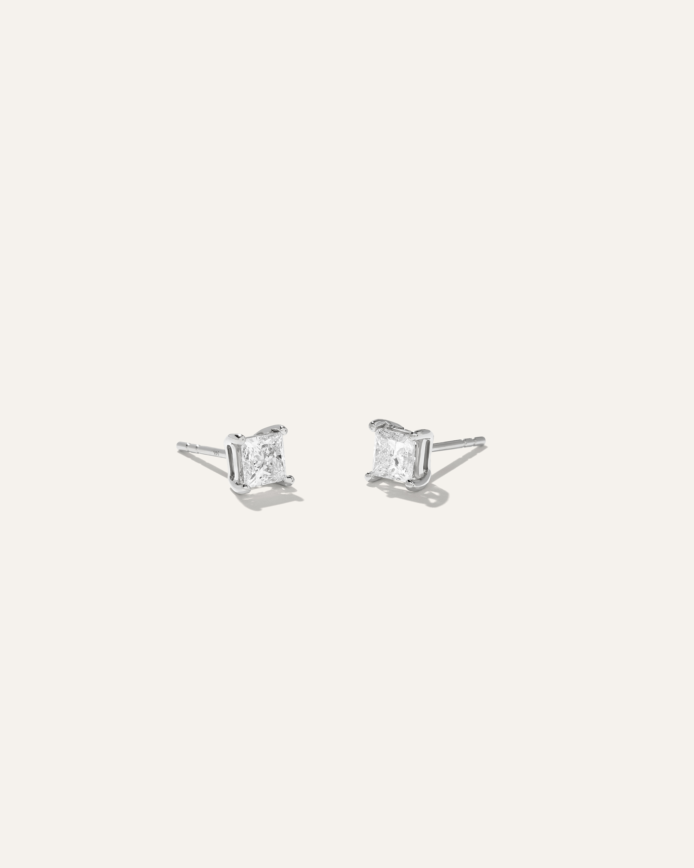 14K Gold Lab Grown Diamond Princess Solitaire Studs - 1ctw