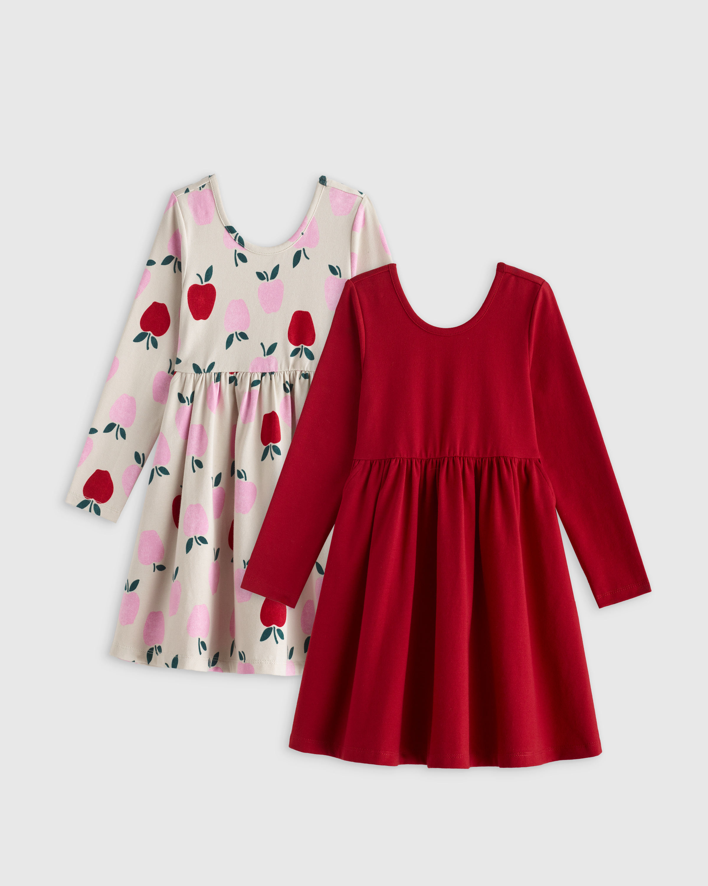 Shop Quince Long Sleeve Skater Dress 2-pack In Apple/red