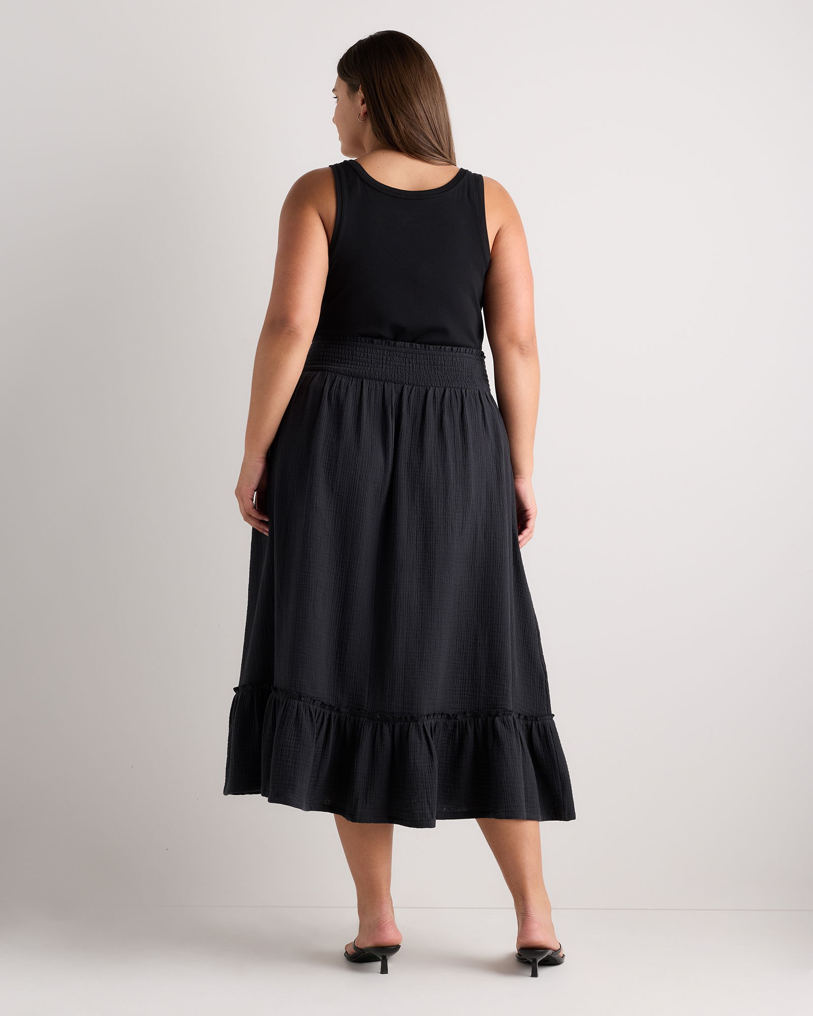 Women's Plus Size 100% Organic Cotton Gauze Smocked Maxi Skirt in