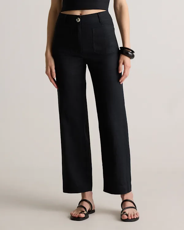100% European Linen Patch Pocket Wide Leg Pants