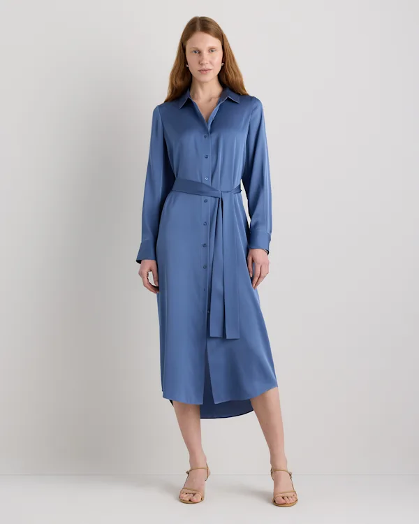 Washable Stretch Silk Maxi Shirt Dress