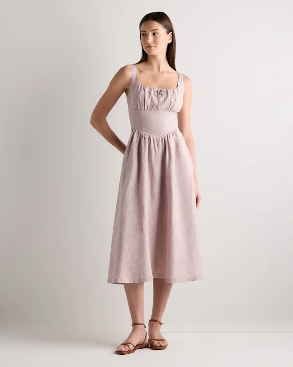 100% European Linen Corset Midi Dress