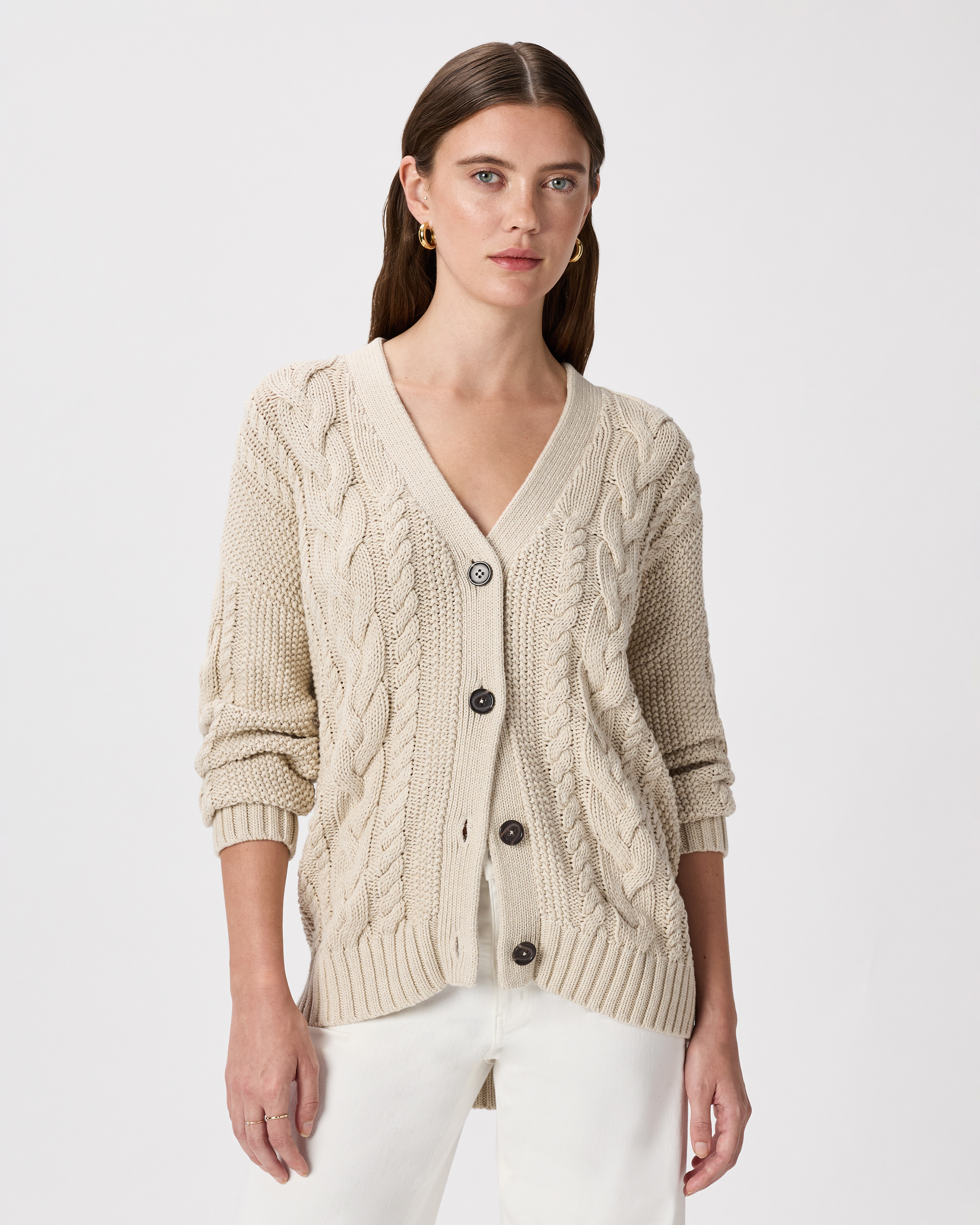 100% Organic Cotton Oversized Cable Cardigan 
