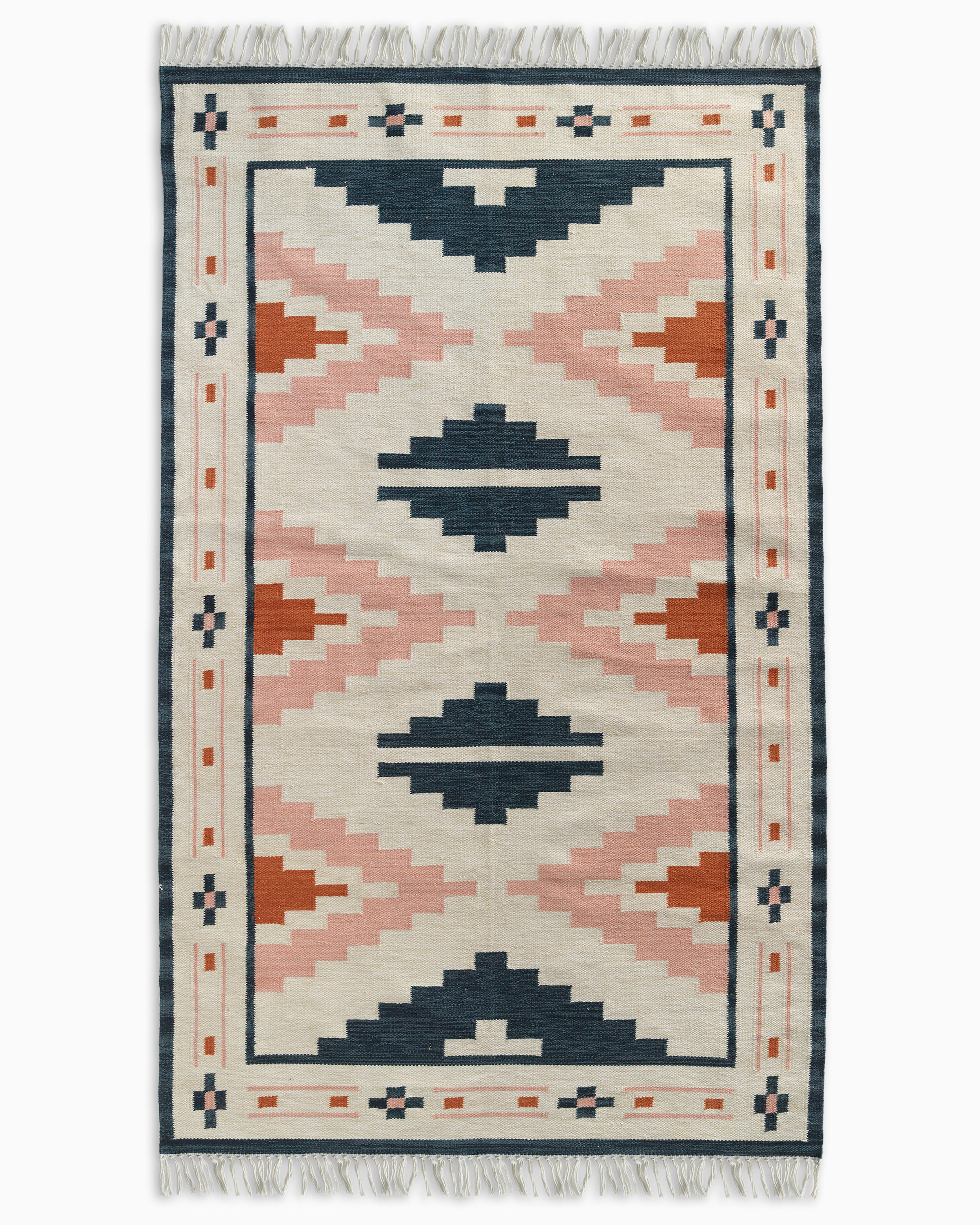 Quince Jasper Recycled Kilim Rug In Navy/pink/natural