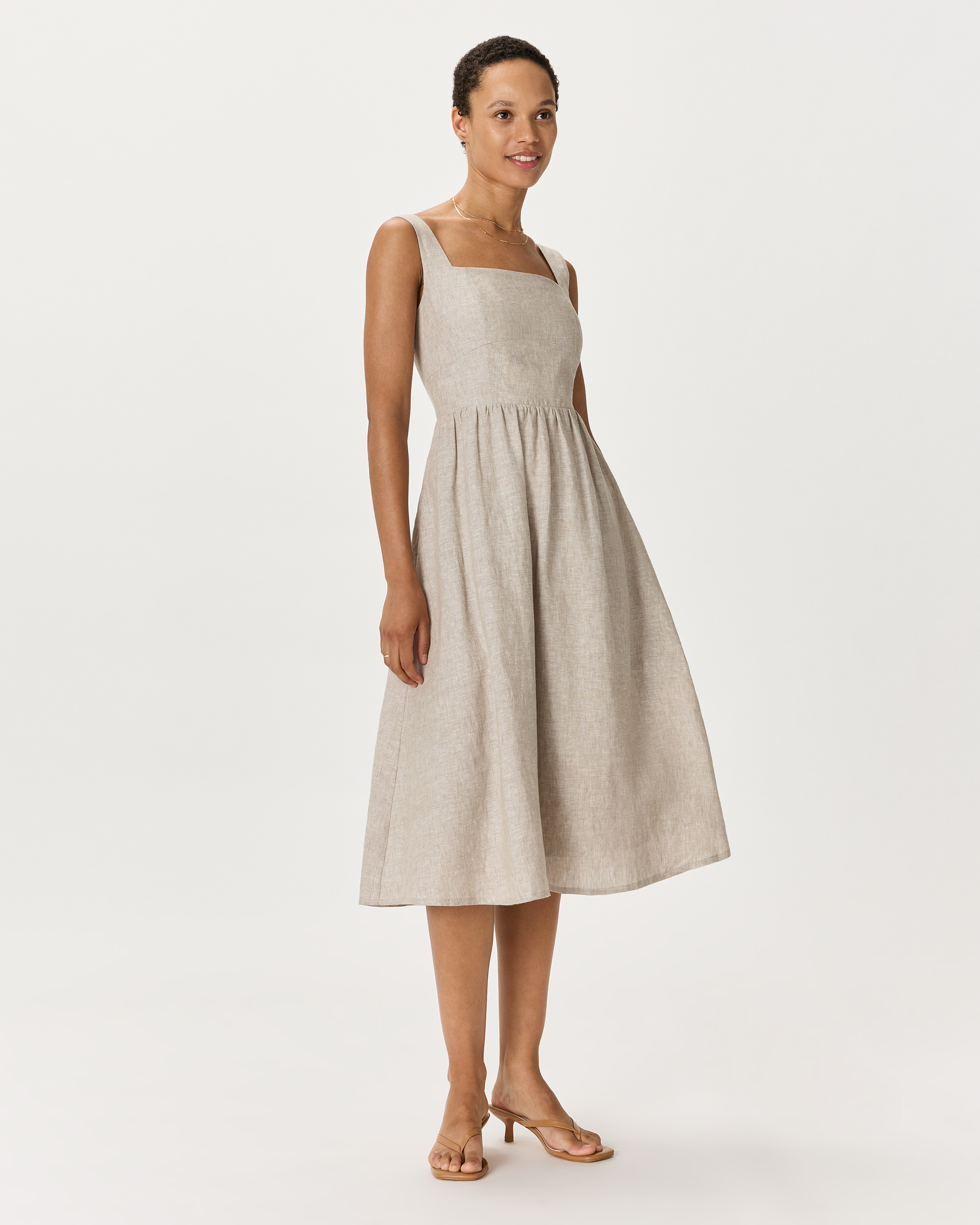 100% European Linen Fit & Flare Midi Dress