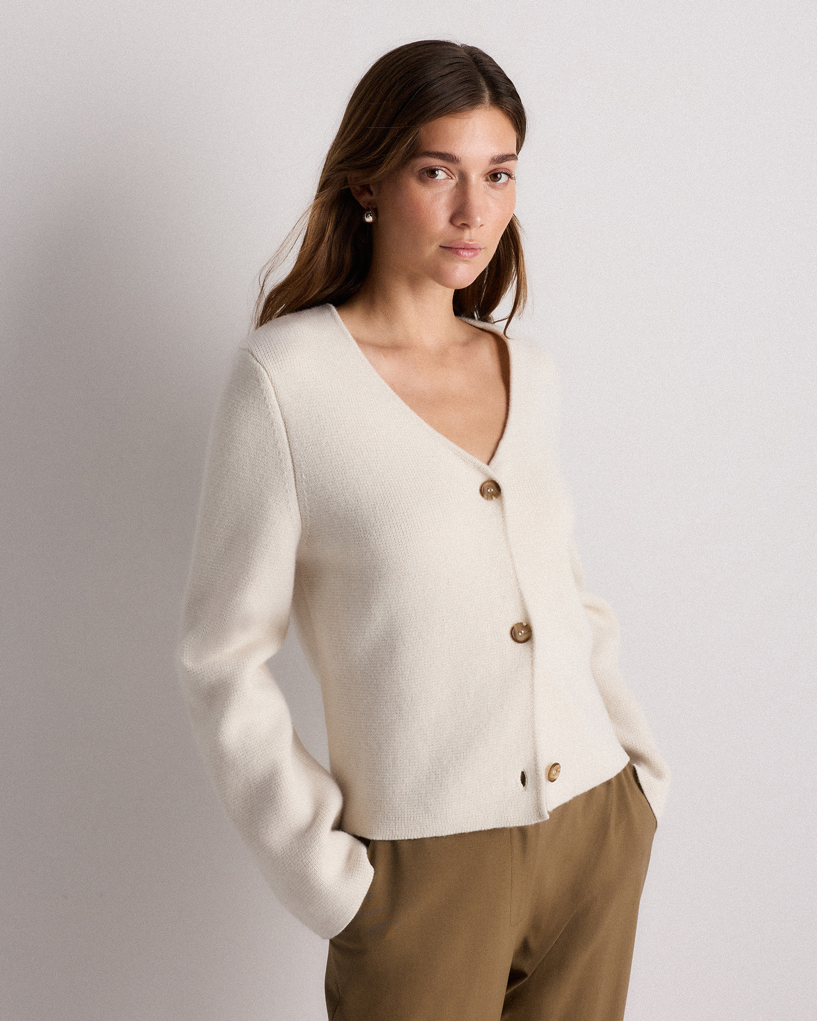 Mongolian Cashmere Structured V-Neck Cardigan
