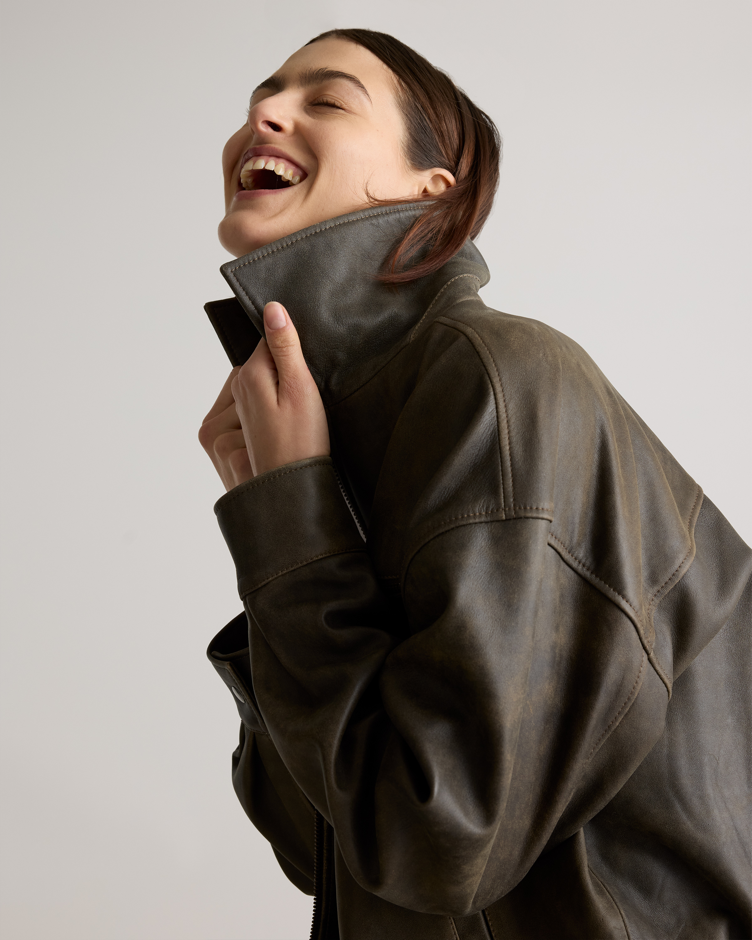 100% Leather Oversized Bomber Jacket - thumbnail 6