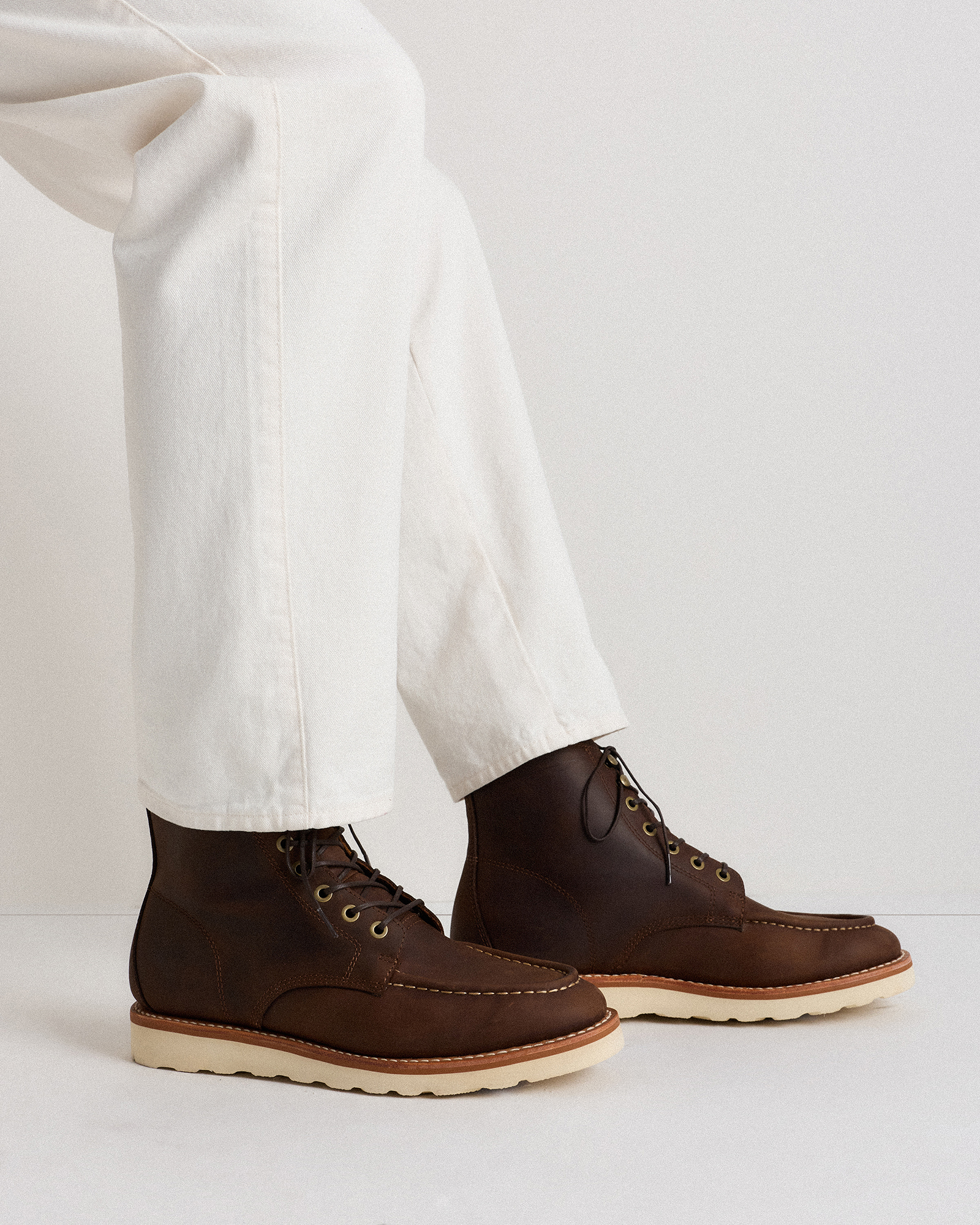 Crafted Leather Moc Toe Boot in Cafe | Quince Canada