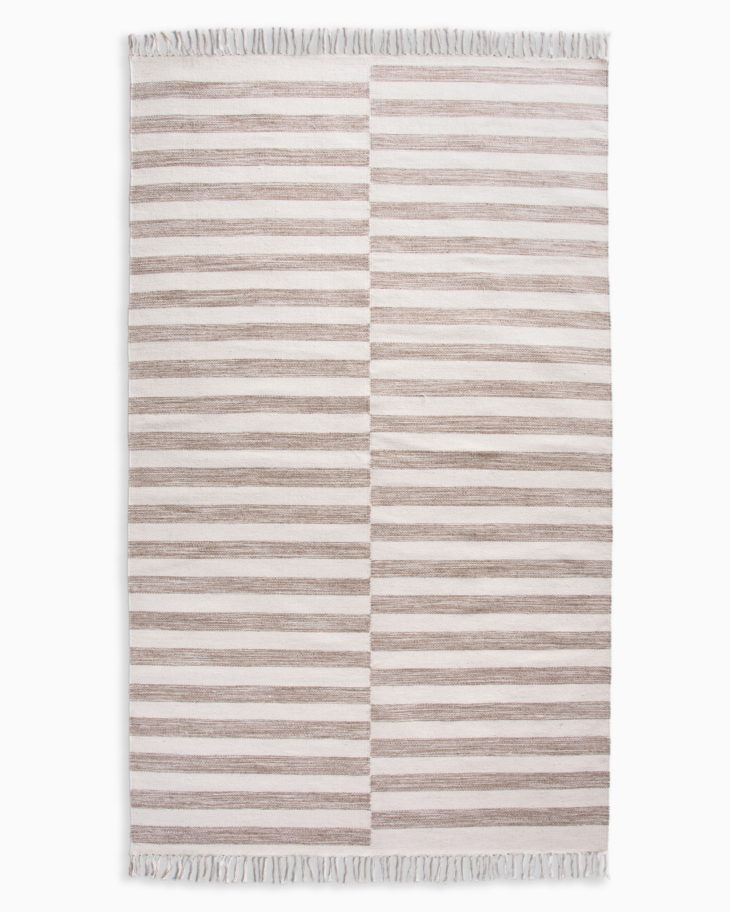 Quince Modern Stripe Wool Kilim Rug In Natural/sand
