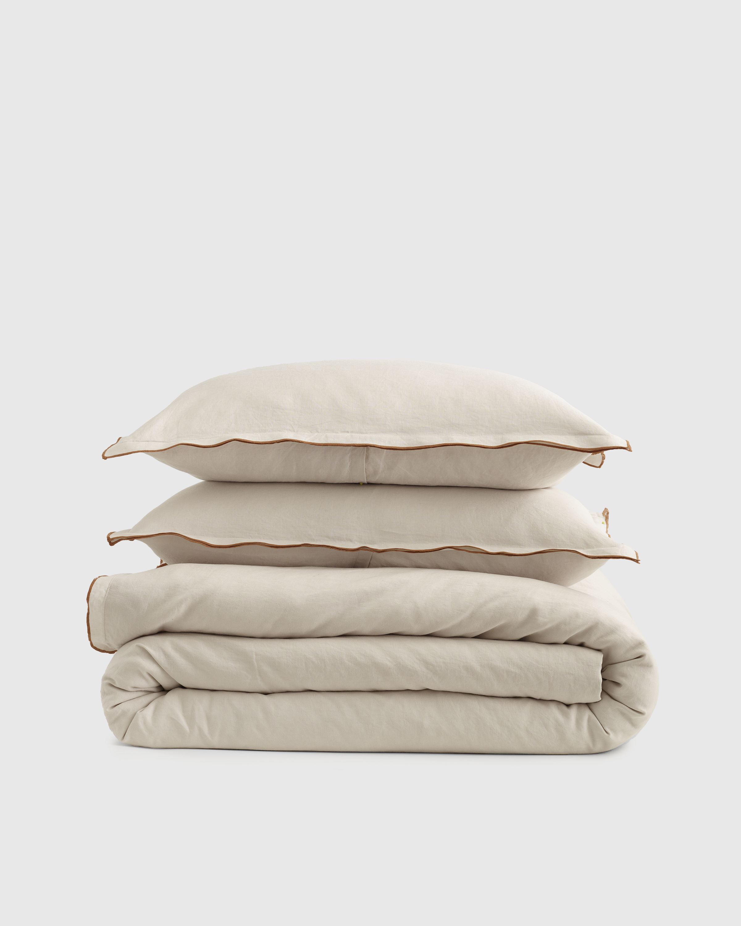 European Linen Double Embroidered Edge Duvet Cover Set -size Queen