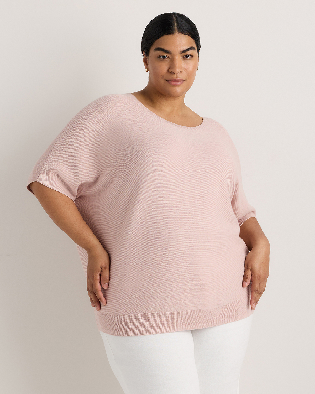 Lightweight Cotton Cashmere Link-Stitch Dolman Sweater
