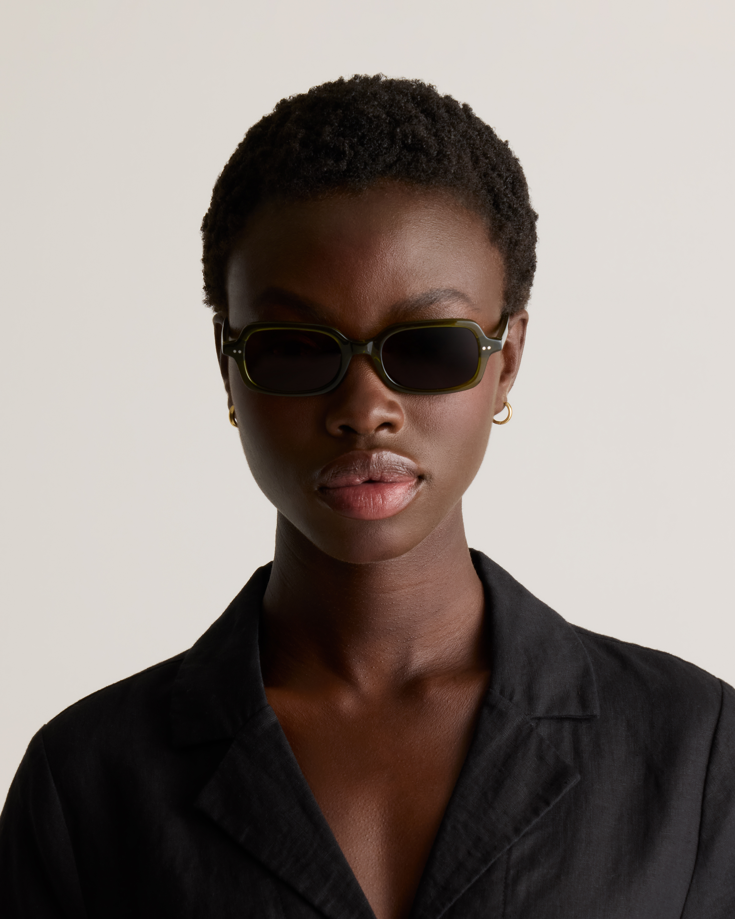 Quince women’s quiet luxury olive green elevated basics Rectangular Sunglasses Athens Polarized Acetate Sunglasses in Clear Sage with Green  main image 2