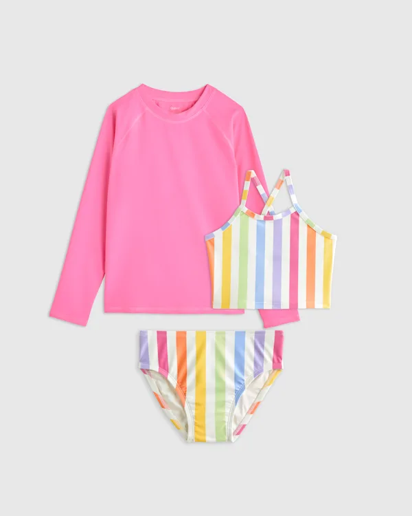 Tankini and Long Sleeve Raglan Rash Guard Set
