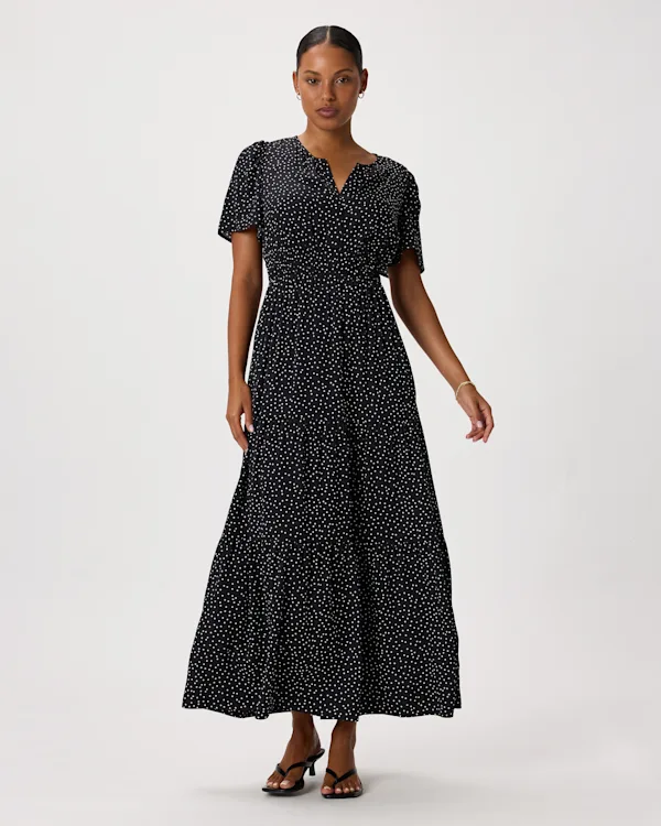Washable Stretch Silk Tiered Maxi Dress
