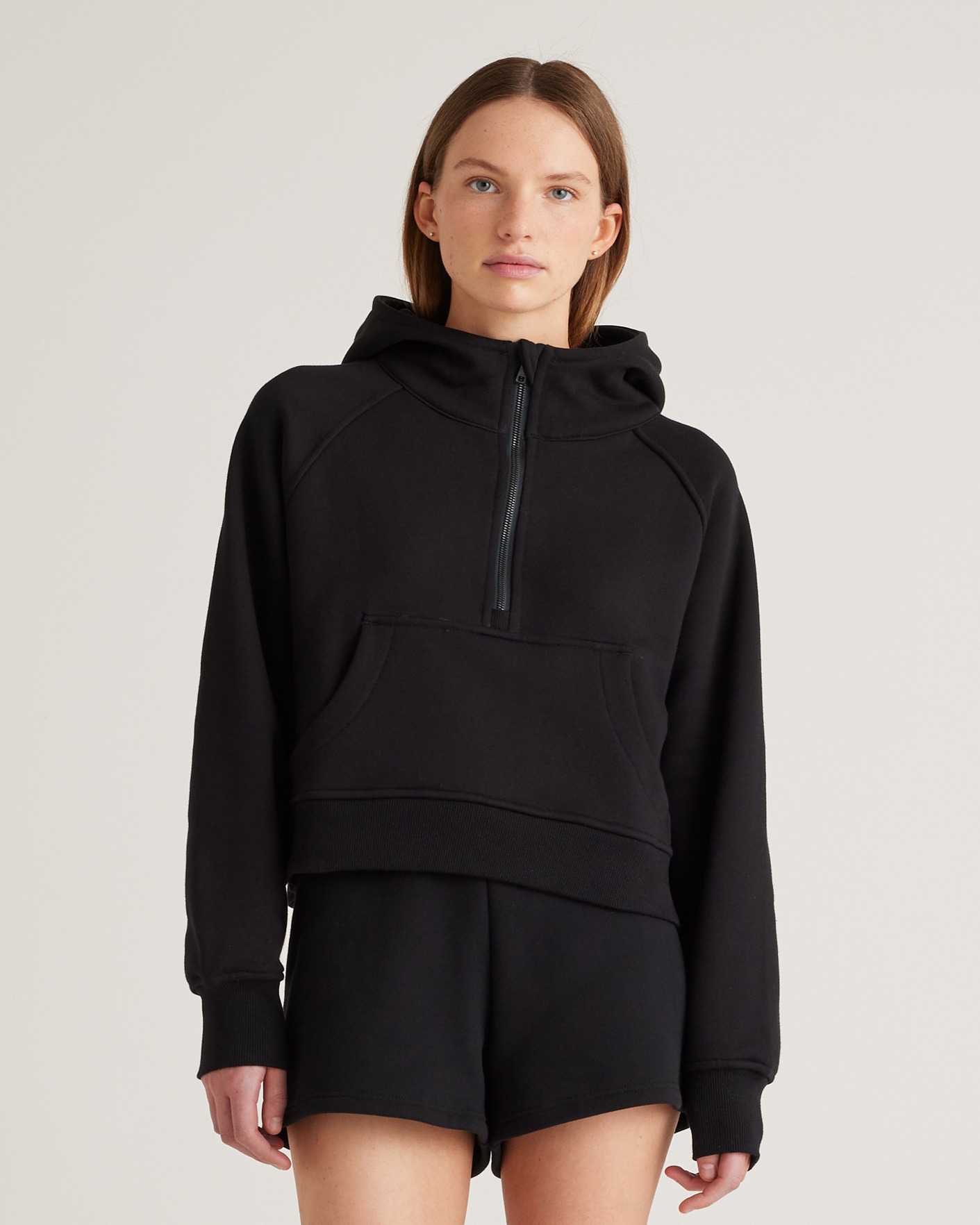 Organic Heavyweight Fleece Cropped Half Zip Hoodie
