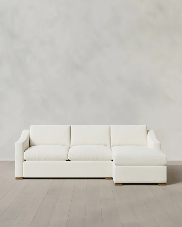 Hollis Slope Arm Chaise Sectional in Performance Chenille Linen Blend
