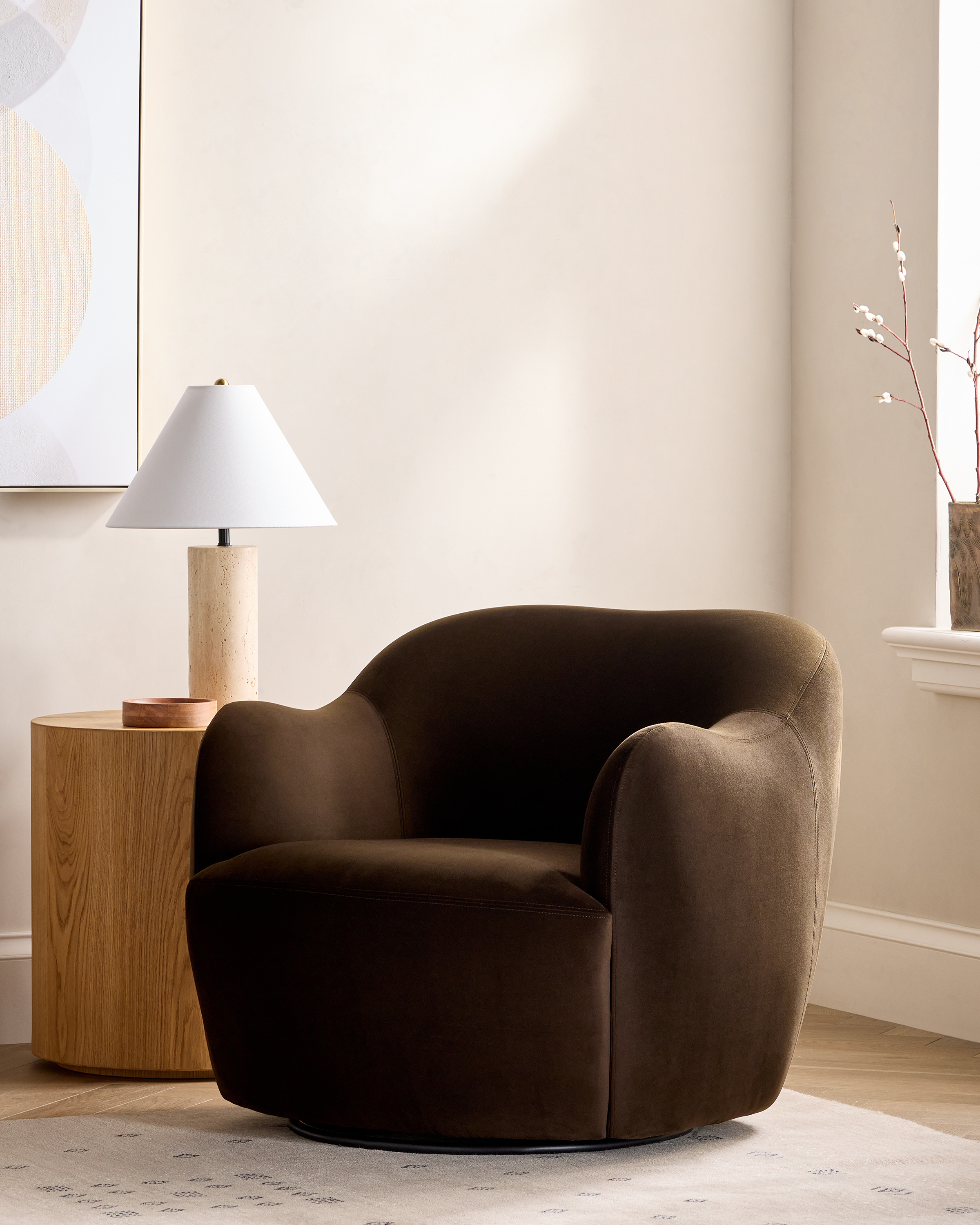 Curved Chunky Arm Swivel Accent Chair - thumbnail 6