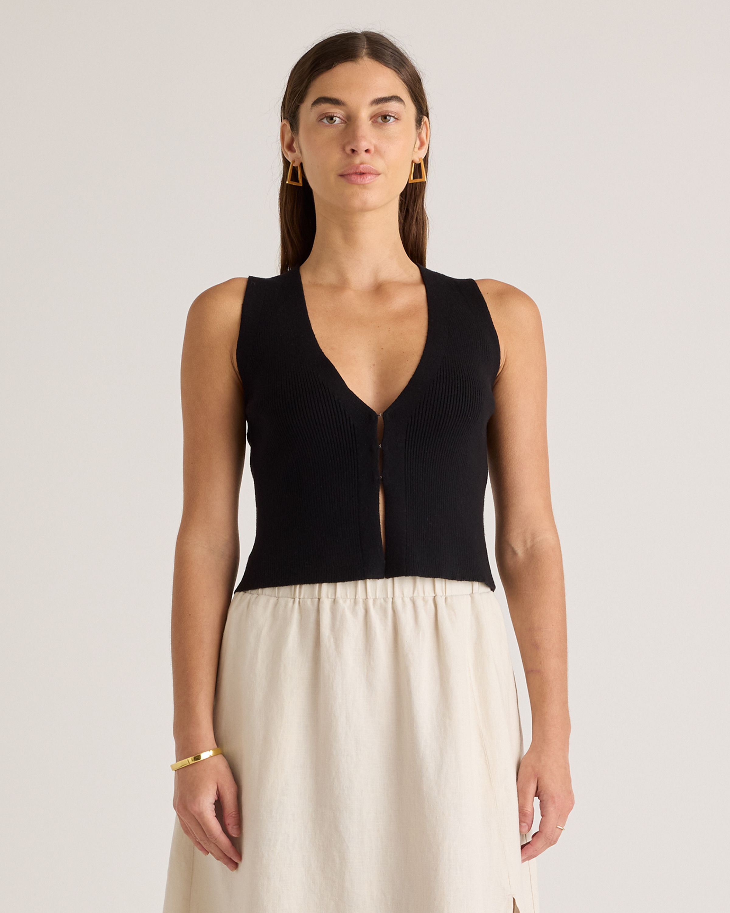 Quince Women's Eco-knit Split Front Sweater Vest In Black