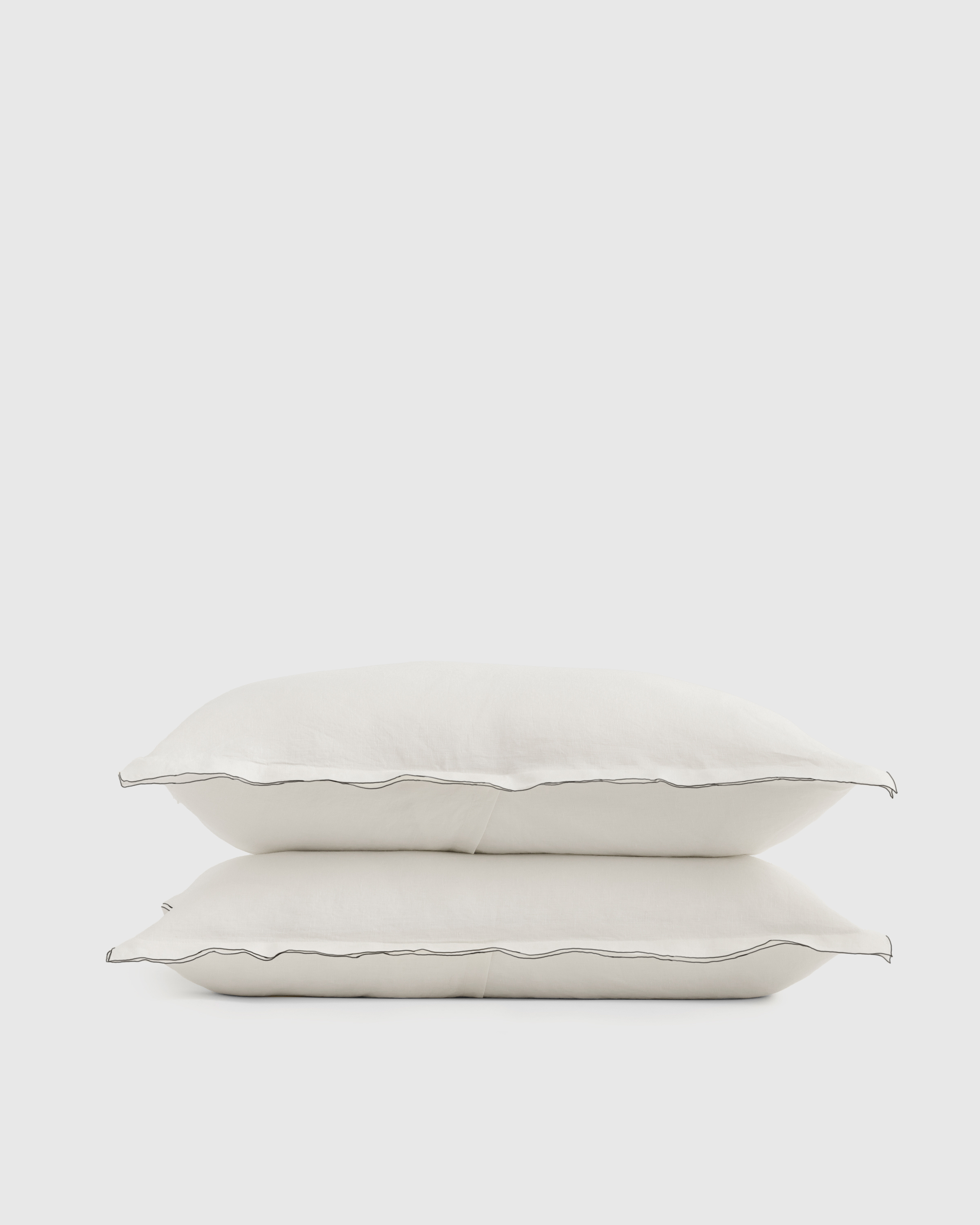 European Linen Double Embroidered Edge Sham Set in White with White Embroidery