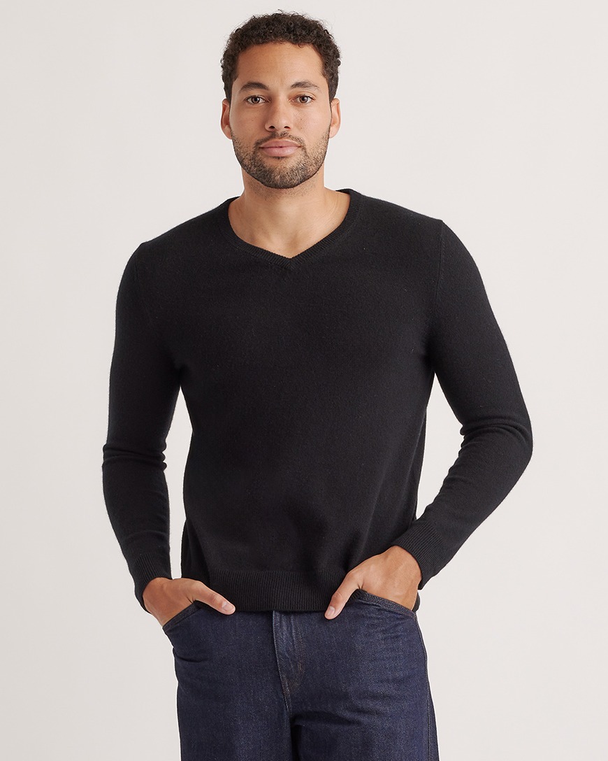 Men's Dark Green V-neck Sweater, White and Red and Navy Gingham