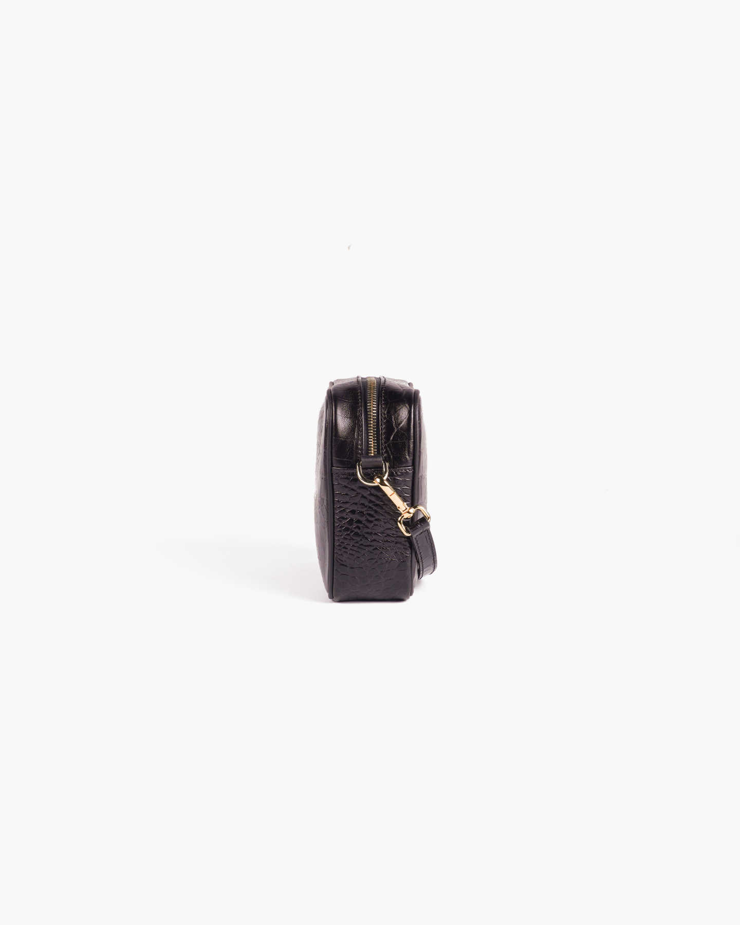Italian Leather Crossbody Bag - Black Croco - 5 - Thumbnail
