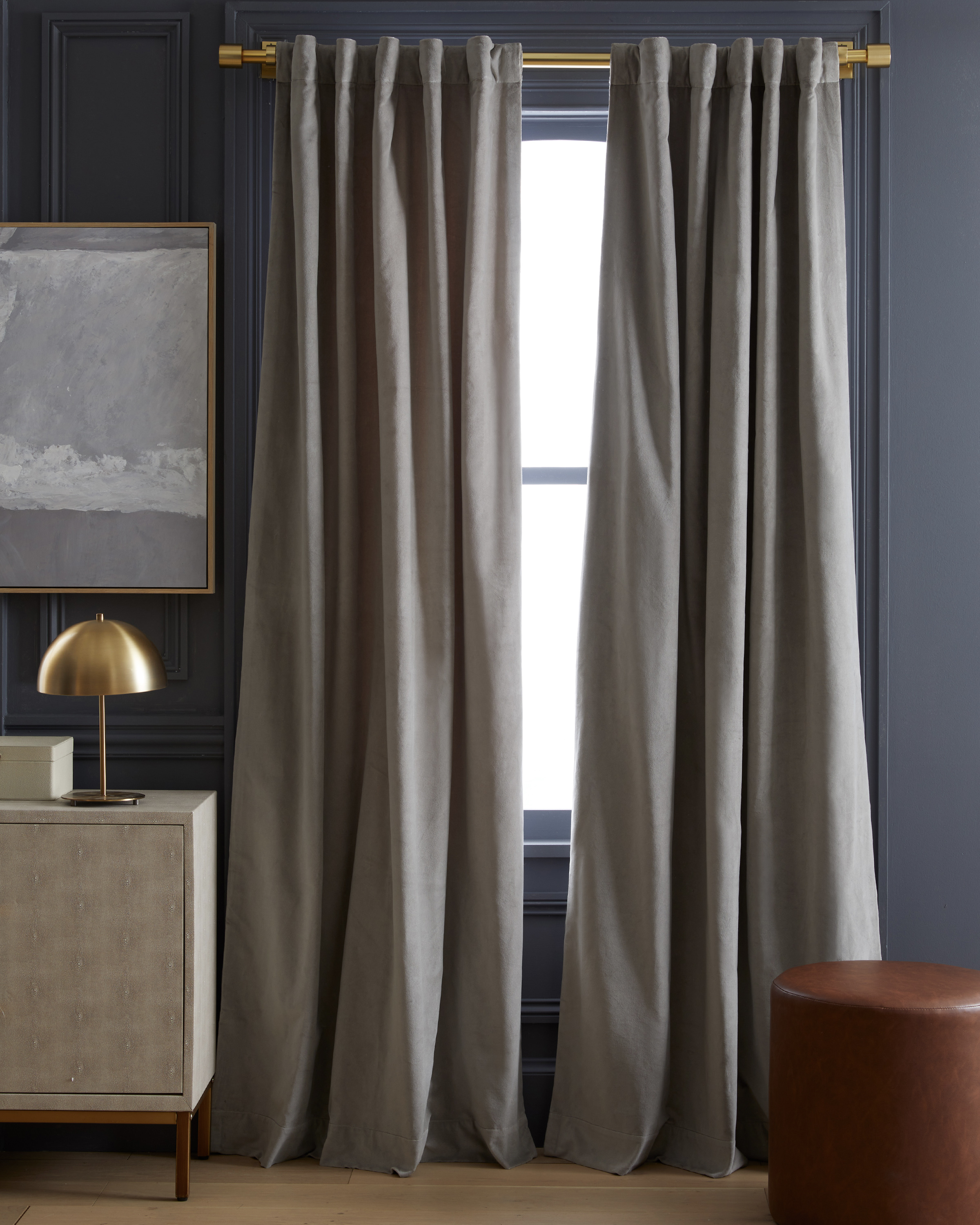 Quince Cotton Velvet Curtain In Light Grey