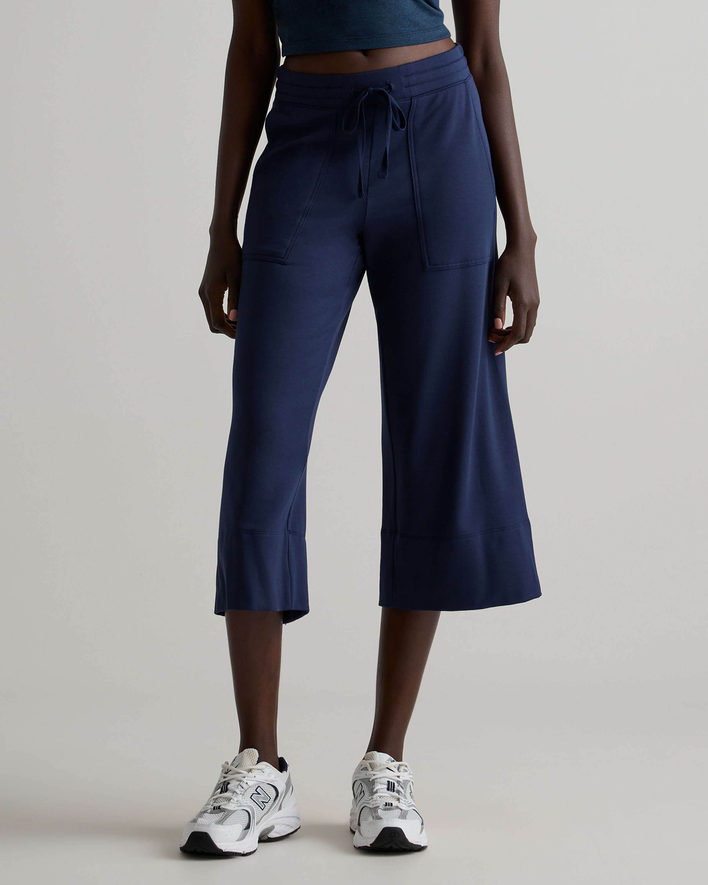 SuperSoft Fleece Cropped Wide Leg Pants in Navy