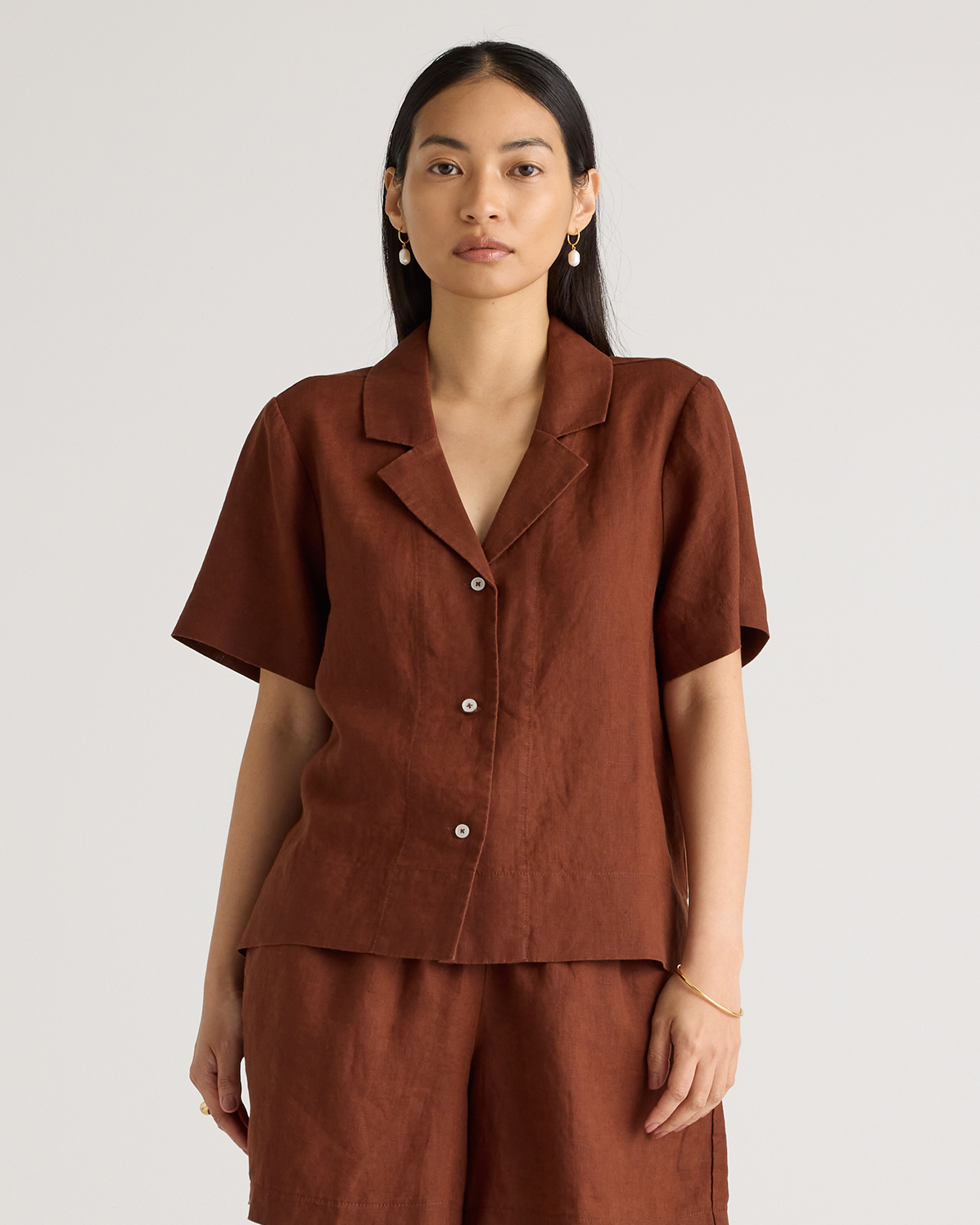 Shop Quince Women's Short Sleeve Shirt In Chocolate